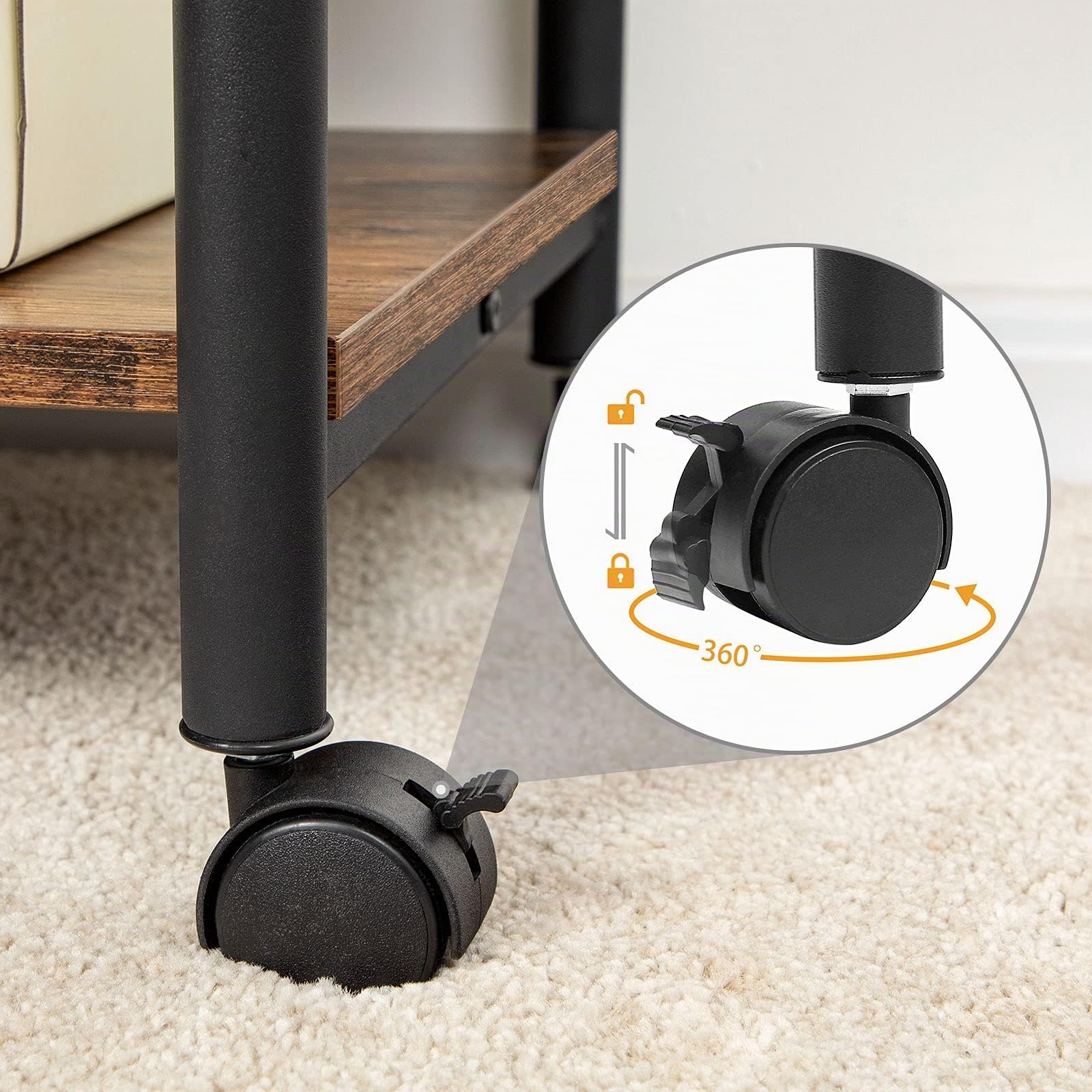 HOOBRO Soporte de Impresora, Carro Móvil con 3 Estantes, Estantería con Ruedas, para Oficina, Casa, Escuela, Estructura Metálica, Estilo Industrial, Fácil Montaje, Marrón Rústico y Negro EBF03PS01G1