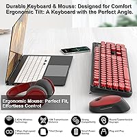 Vista 2 de Teclado y mouse inalámbricos, teclado retro COOFUN para máquina de escribir con teclas redondas, ergonómico de tamaño completo, ideal para PC