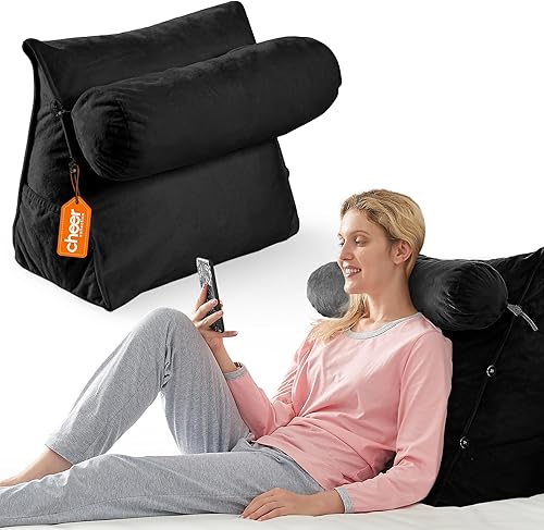 Cheer Collection Almohada de cuña de lectura, almohada de TV con almohada ajustable, soporte de espalda de espuma viscoelástica para sofá y cama,