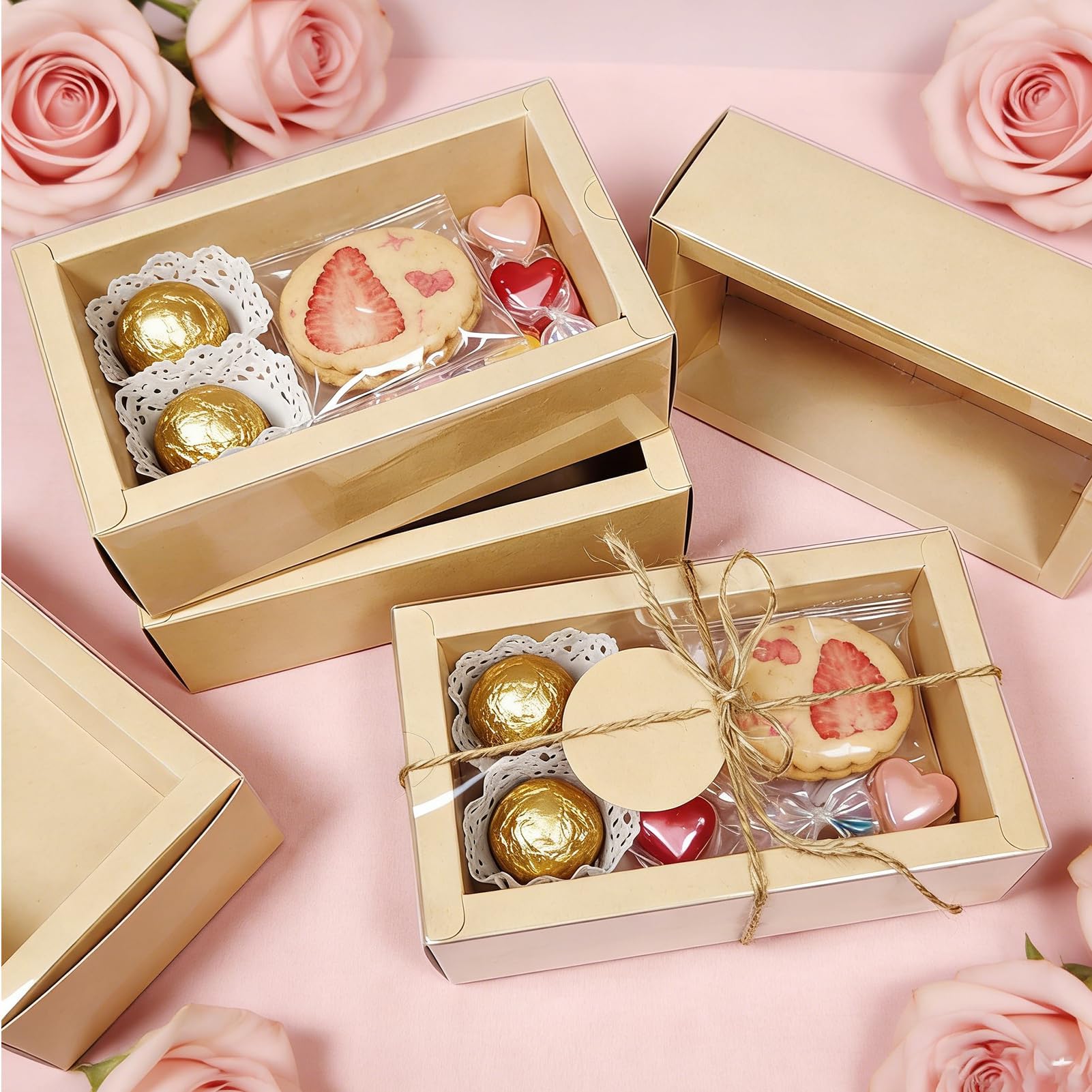 Confezione da 30 scatole in carta kraft con finestra, scatola regalo per sapone, dimensioni esterne 16,5 x 8,9 x 5,1 cm, piccola scatola regalo con etichette vuote, corda di iuta e rafia, ideali per