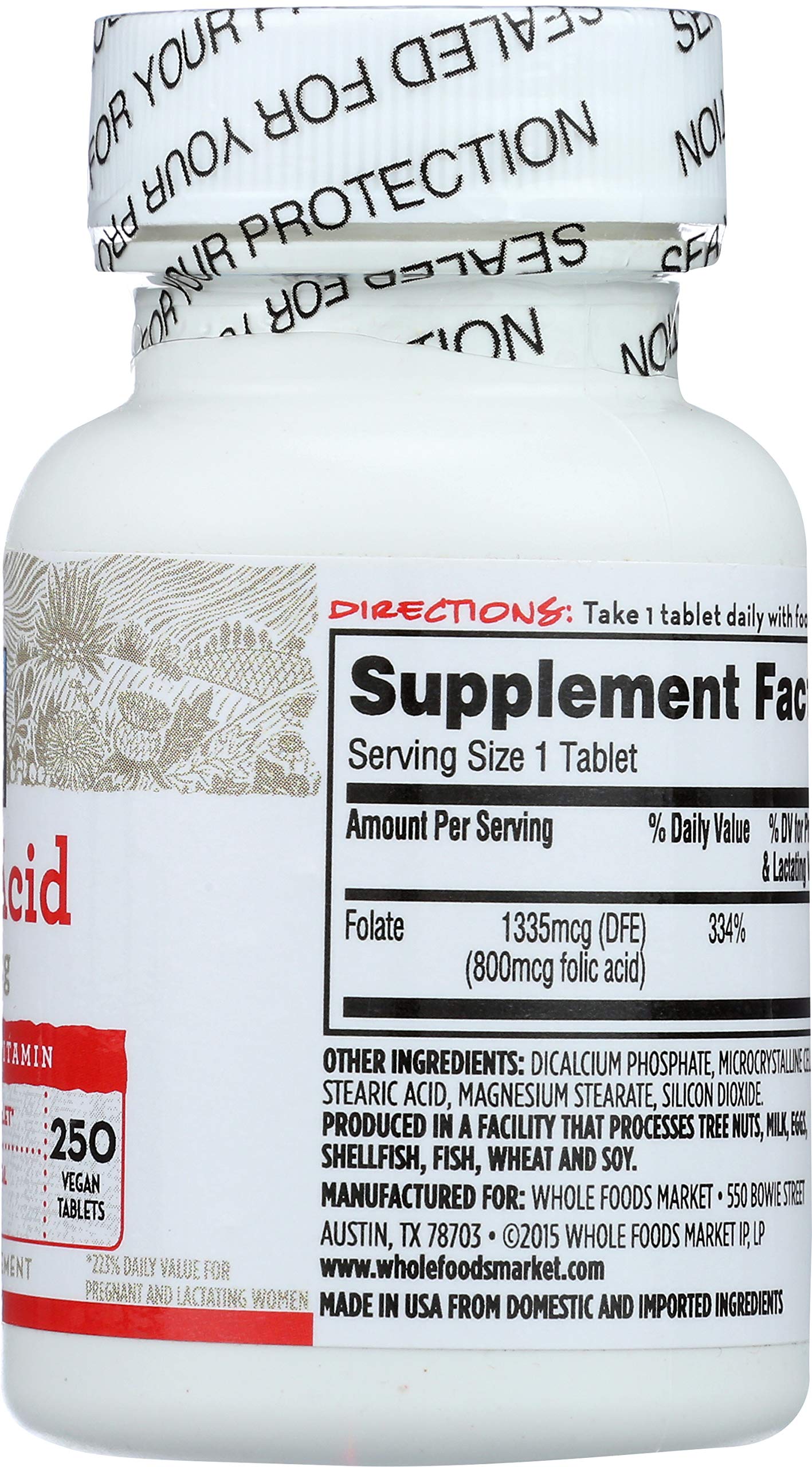 365 by Whole Foods Market, Folic Acid 800mcg, 250 ct