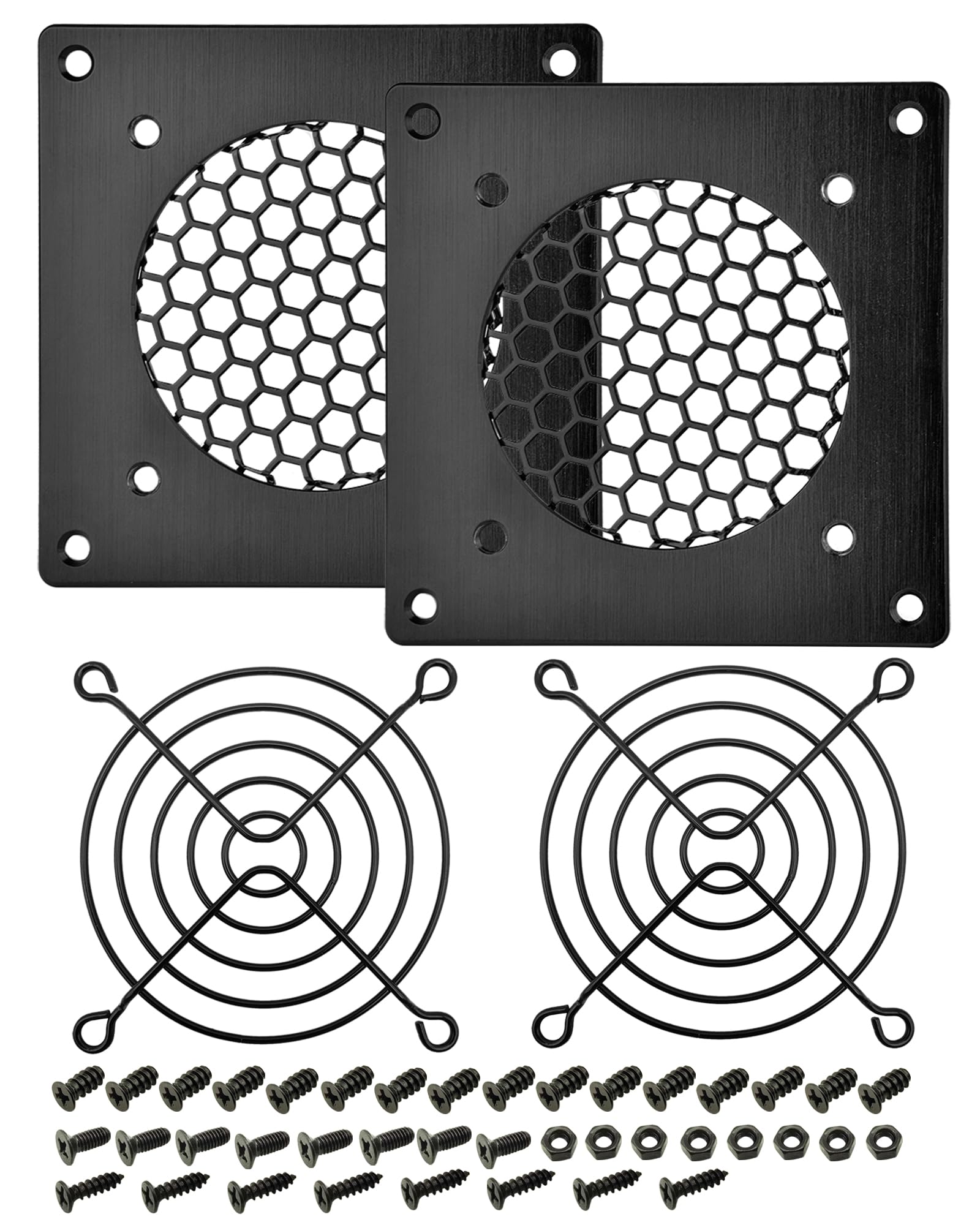 2-Pack 80mm PC Fan Grille, 116x116mm, Black, Compatible with Desktop, Ideal for Cabinet or Wall Mounting