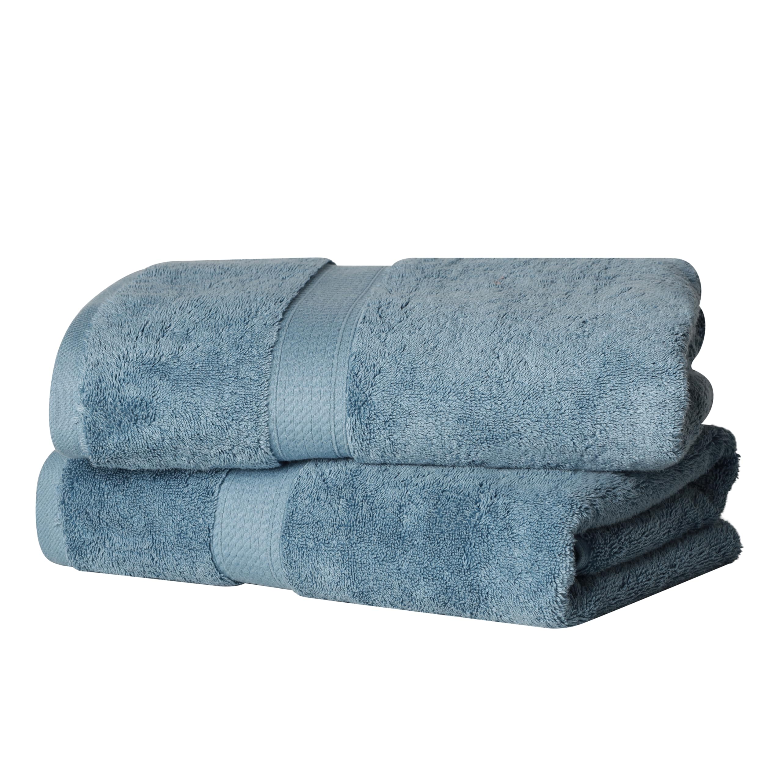 SUPERIOR Solid Egyptian Cotton Bath Towel Set, 30" x 55", Denim Blue, 2-Pieces