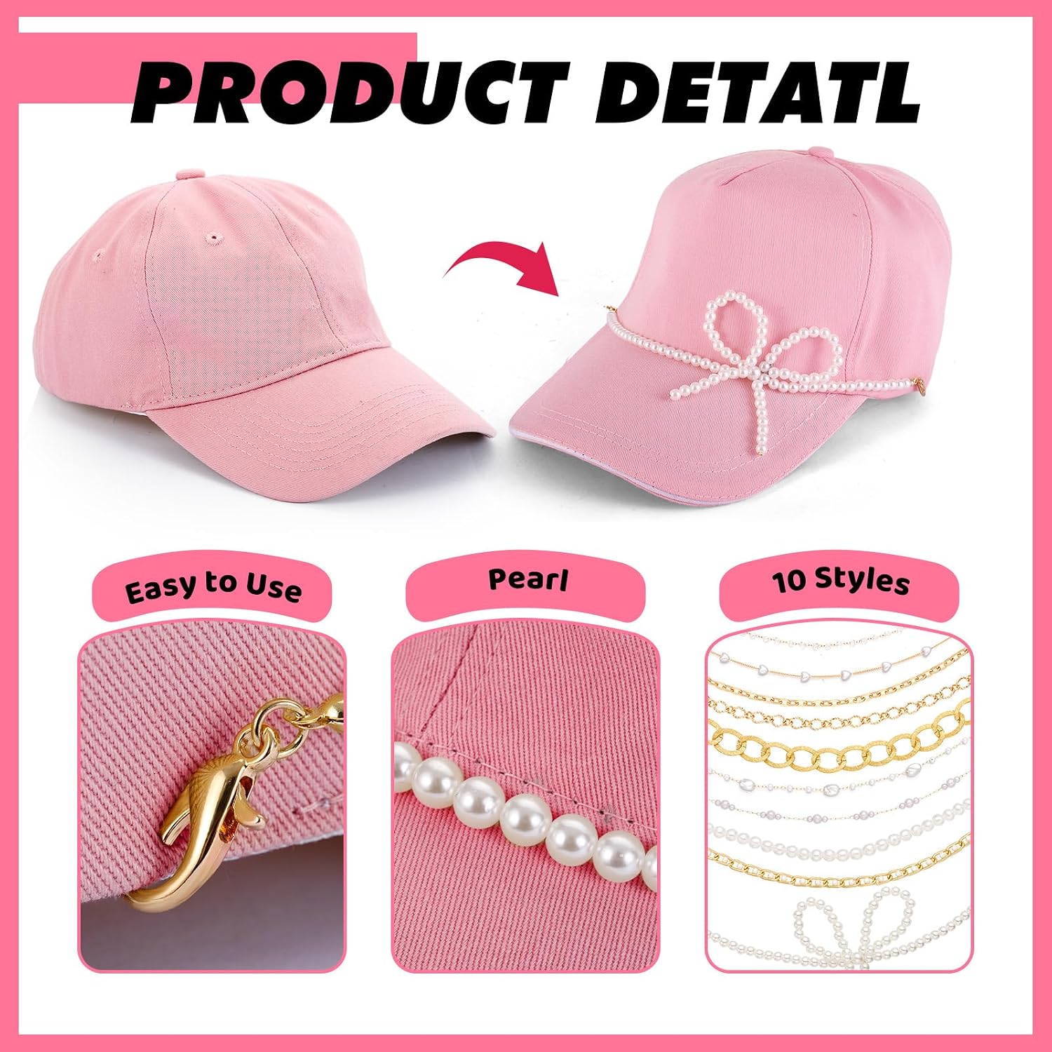 14 Pcs Trucker Hat Chains, Bulk Trucket Hat Charms Chains for Women Men, Bill Decoration Detachable DIY Metal Chain