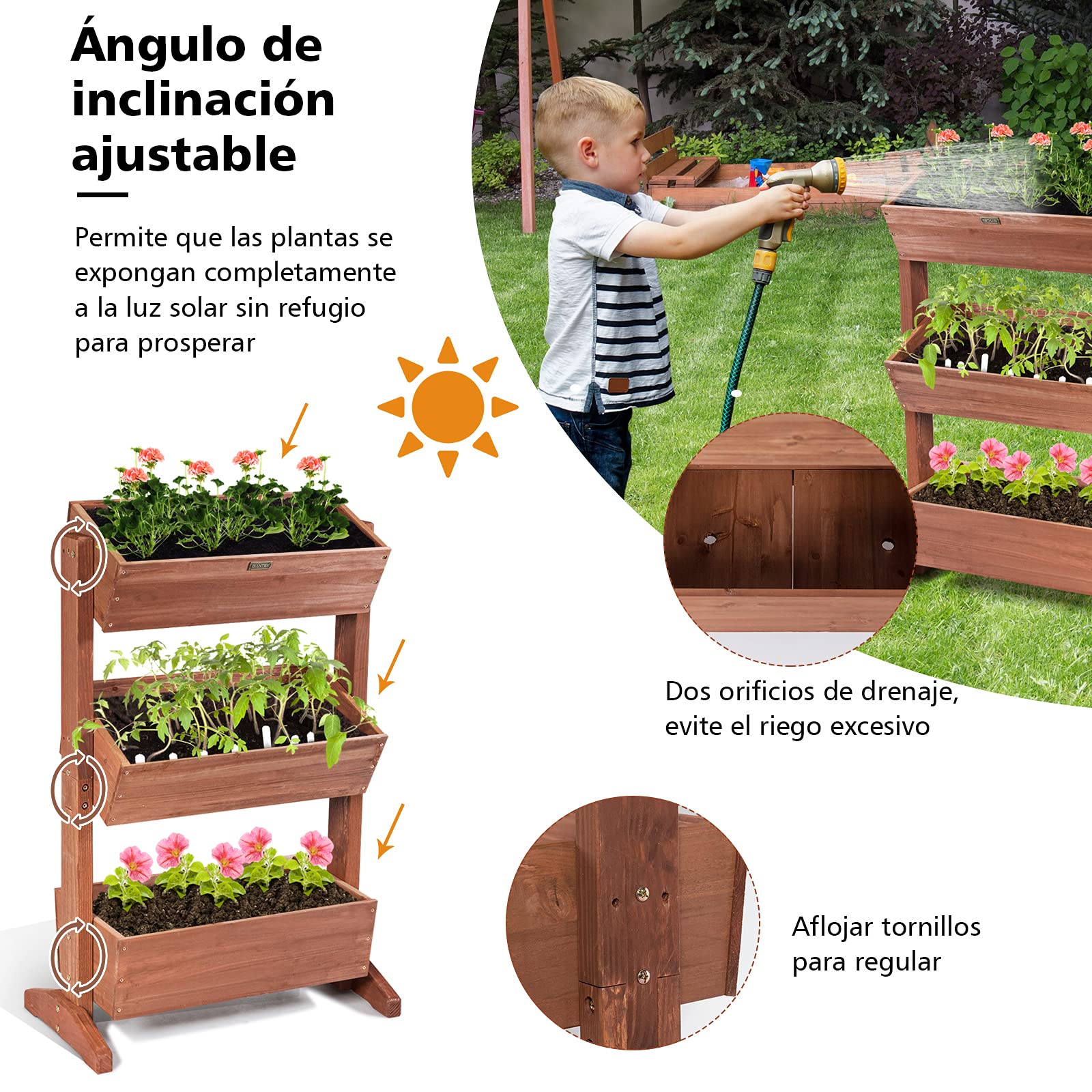 COSTWAY Soporte para Plantas de 3 Niveles Cama Elevada Estante para Macetas Flores Estantería Multiuso para Jardín Balcón Decorativas 73x38x106cm