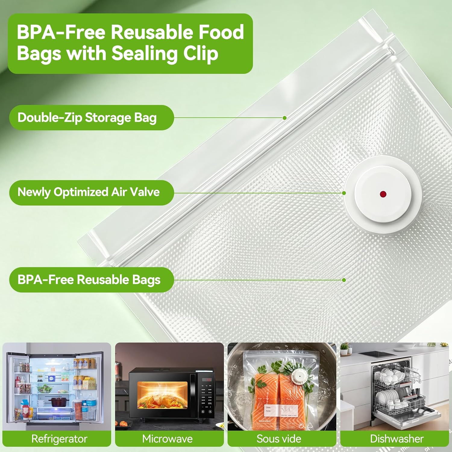 Reusable Vacuum Sealer Bags for Food with Air Valve 25 Pack Small 26x28 CM