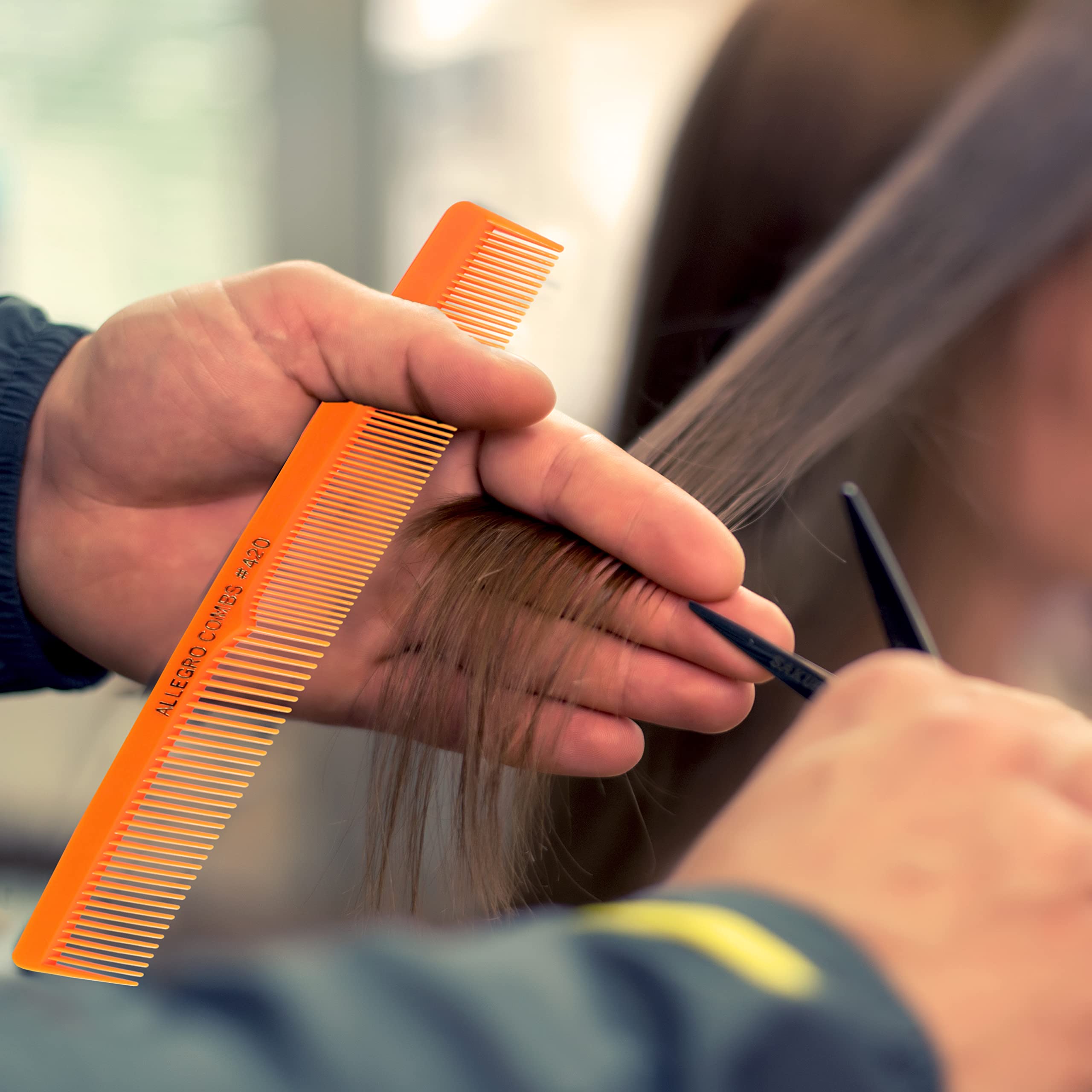 Allegro Combs Juego de 420 peines de peluquería para corte de pelo, peines anchos y finos, 12 unidades (naranja neón)