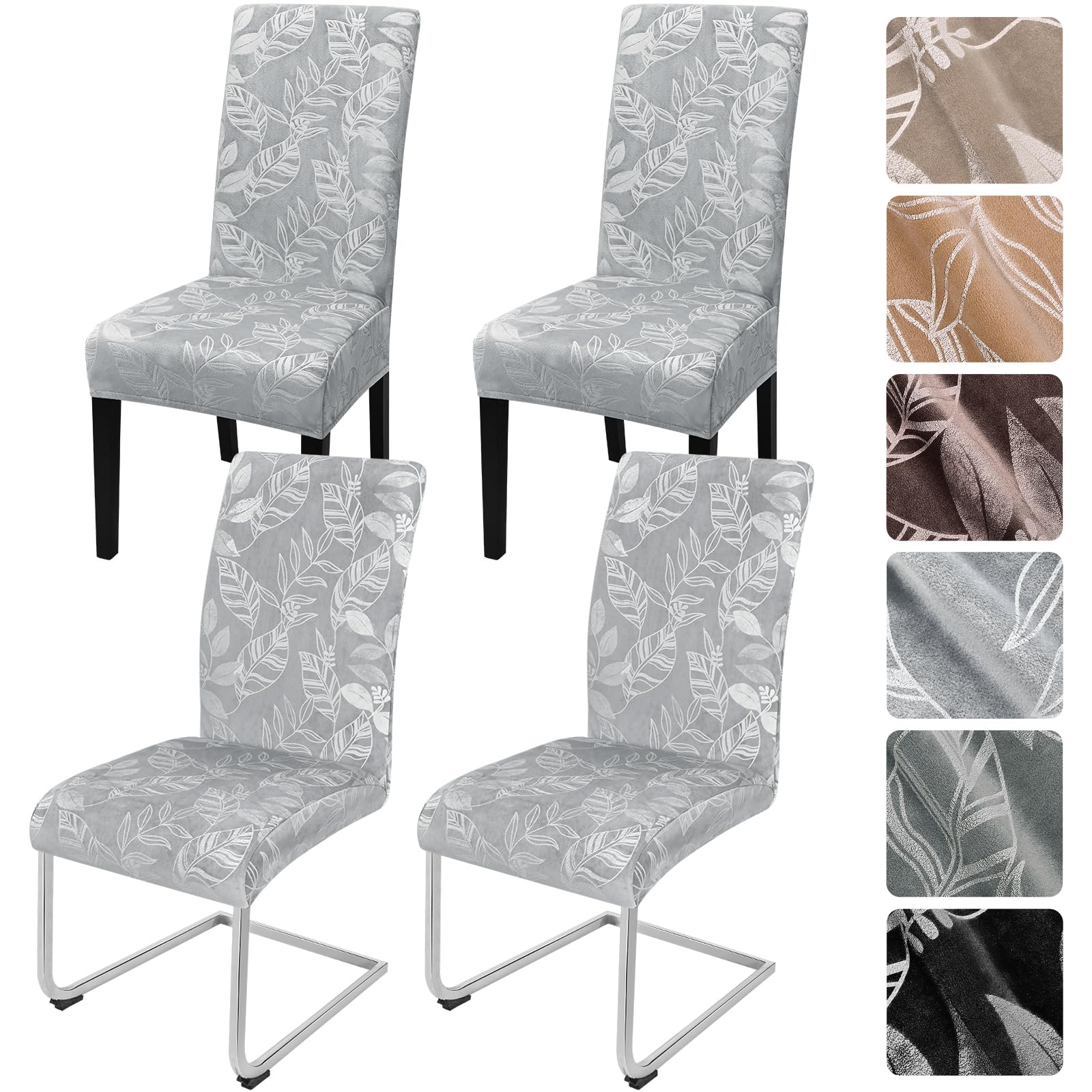 Alishomtll Dining Chair Covers Set of 4 Stretch Velvet Chair Slipcovers Washable Covers for Swing Chair Removable Chair Protector for Dining Room Kitchen Banquet Wedding Party (Light Grey 4psc)