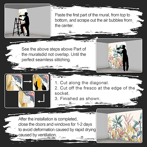 Miniatura 7 de Fightal - Papel tapiz botánico tropical con hojas de plátano negro y dorado, para sala de estar y dormitorio (papel tapiz para pared de habitacion)