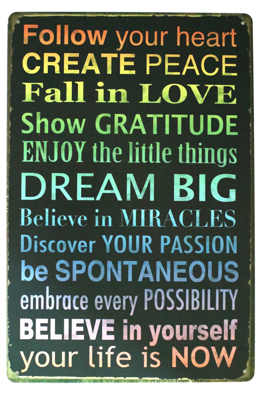 Hioni Follow Your Heart Dream Big Believe In Yourself Metal Tin Sign, Vintage Plaque Wall Decor
