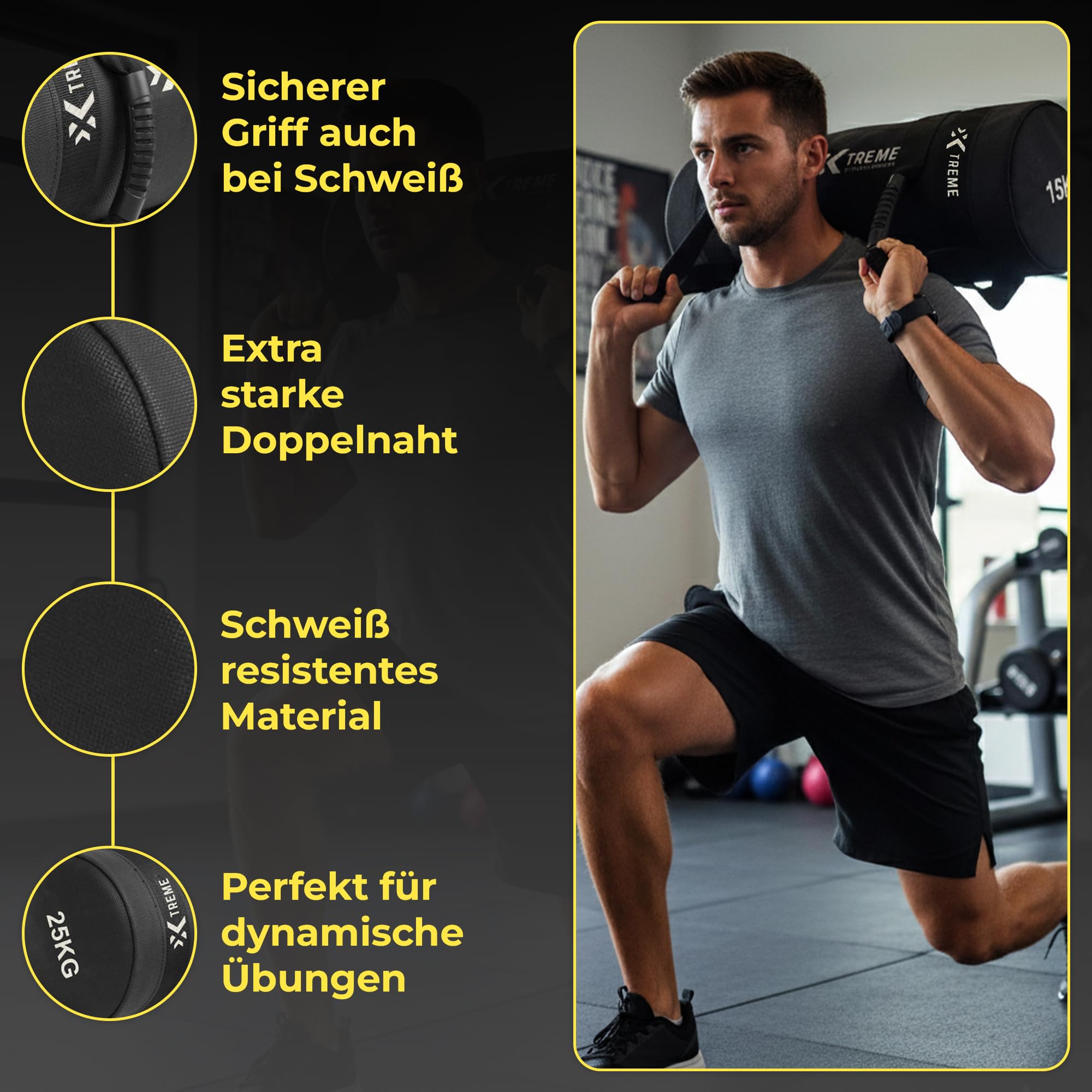Power Bag 5-25 kg, Robuster PVC Gewichtssack mit Griffen | Vielseitiger Sandbag für funktionelles Training, CrossFit, Hyrox Workouts, Kraft & Ausdauer