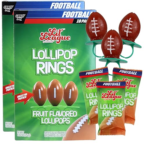 Needzo Anillos de piruleta de fútbol, dulces envueltos individualmente para kits de intercambio de aula de San Valentín, recuerdos de fiesta de