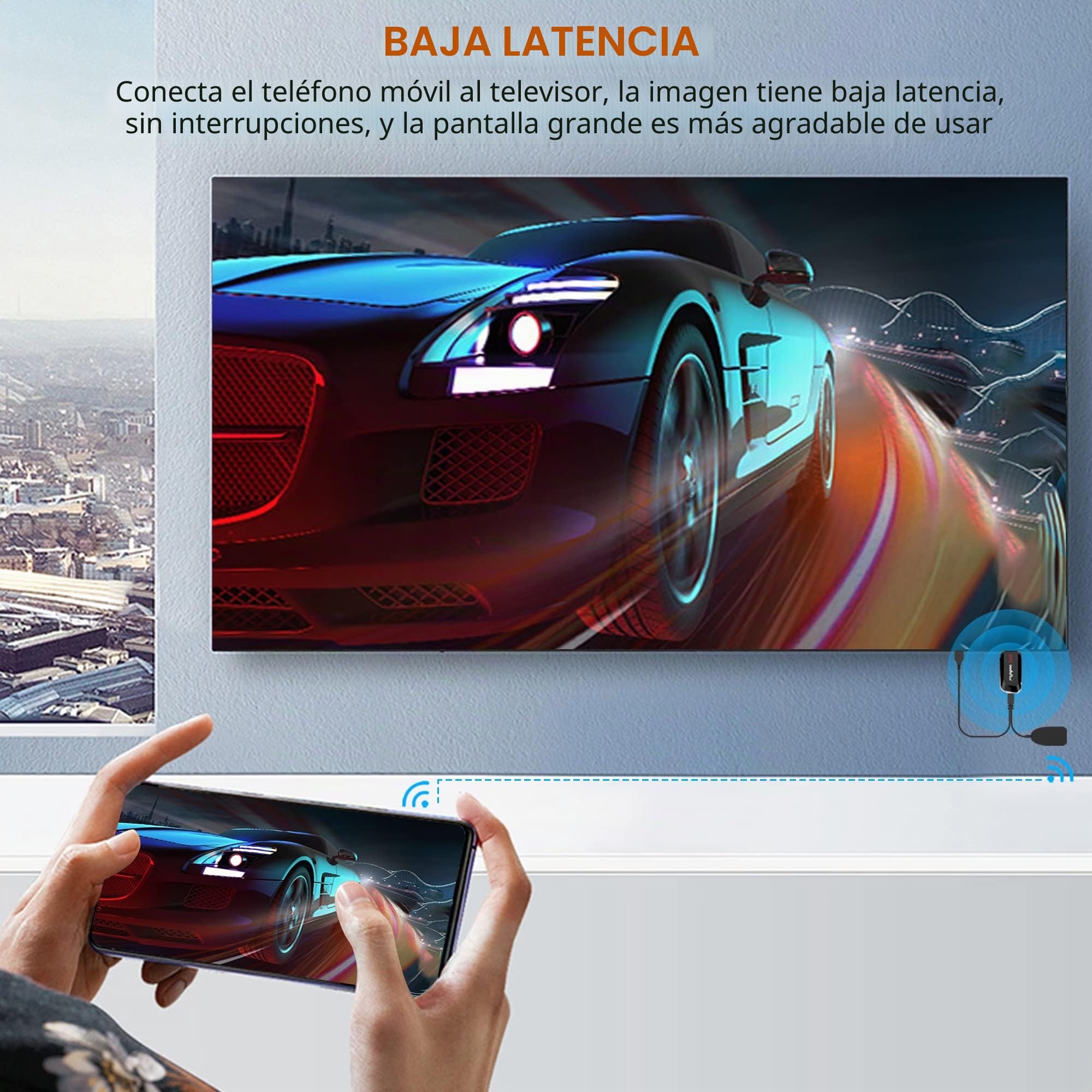 Miracast Dongle con Pantalla inalámbrica 4K, Adaptador WiFi HDMI para duplicación de Pantalla Desde teléfono/Pad a TV/proyector, Compatible con DLNA AirPlay Chromecast y Netflix