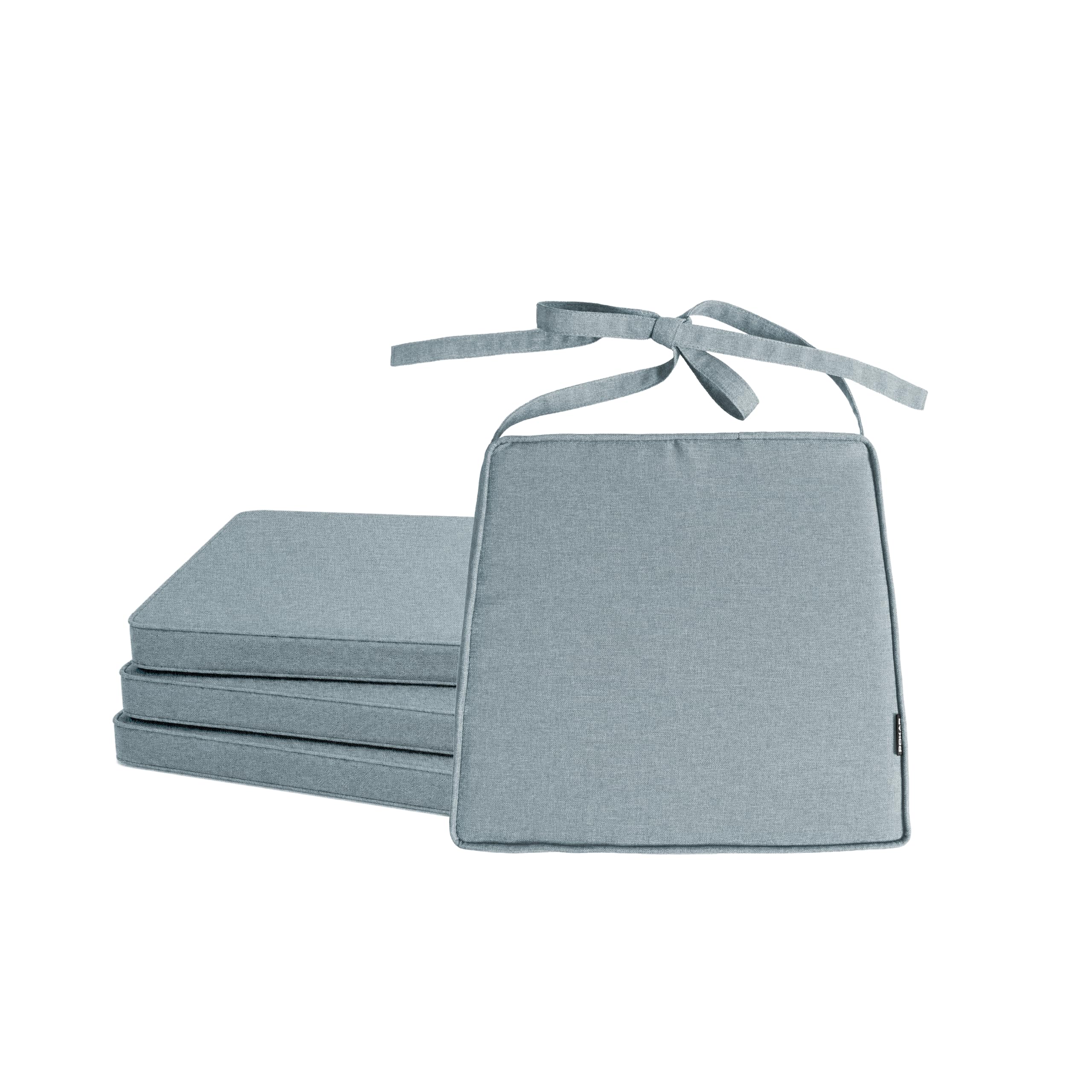 POKAR 4er Set Stuhlkissen mit Bindebändern 40x45x40 cm (5 cm Dicke) | Sitzkissen für Gartenstühle, Rattanstühle und Esszimmerstühle | Stuhlauflage Indoor & Outdoor | Oeko-TEX | Made in EU | Blau