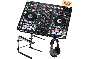 Roland DJ-505 DJ Controller with Stand, Headphones, and Polishing Cloth Bundle