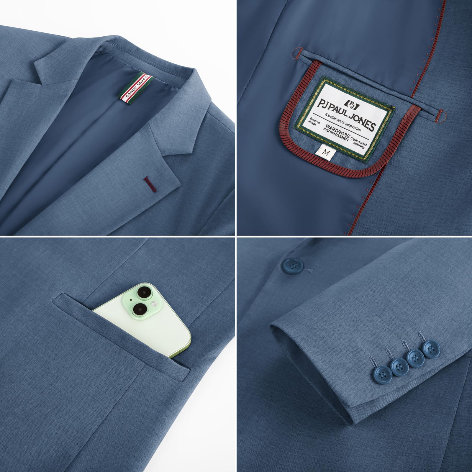 PJ PAUL JONES Business Sakko Herren mit 1 Knopf Regular Fit Blazer | X-förmige Slim Fit, Leicht elastisch, Freizeit oder Geschäft