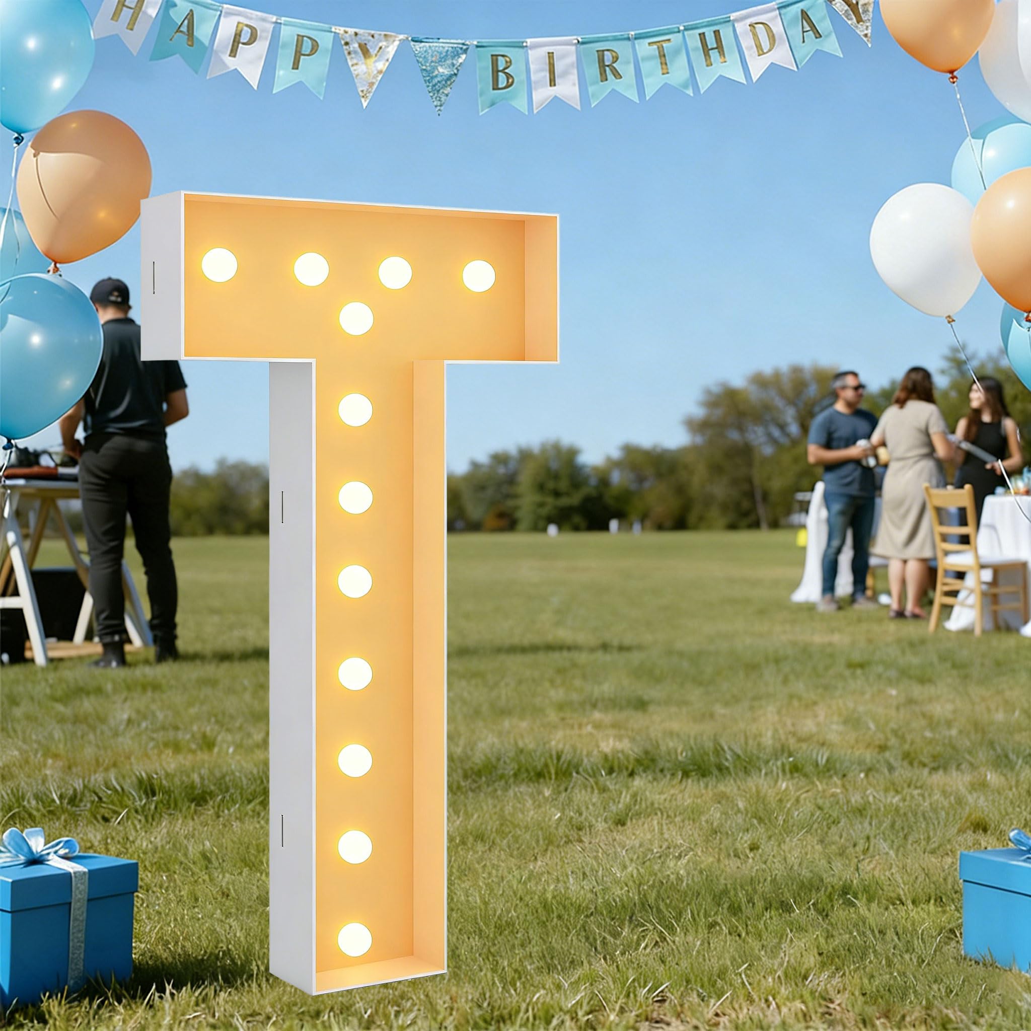 Litera T LED, olbrzymia piankowa tablica imprezowa, duży balon mozaikowy, wstępnie wycięty znak z pianki, na urodziny, ukończenie szkoły, rocznicę, 120 cm - 4 stopy