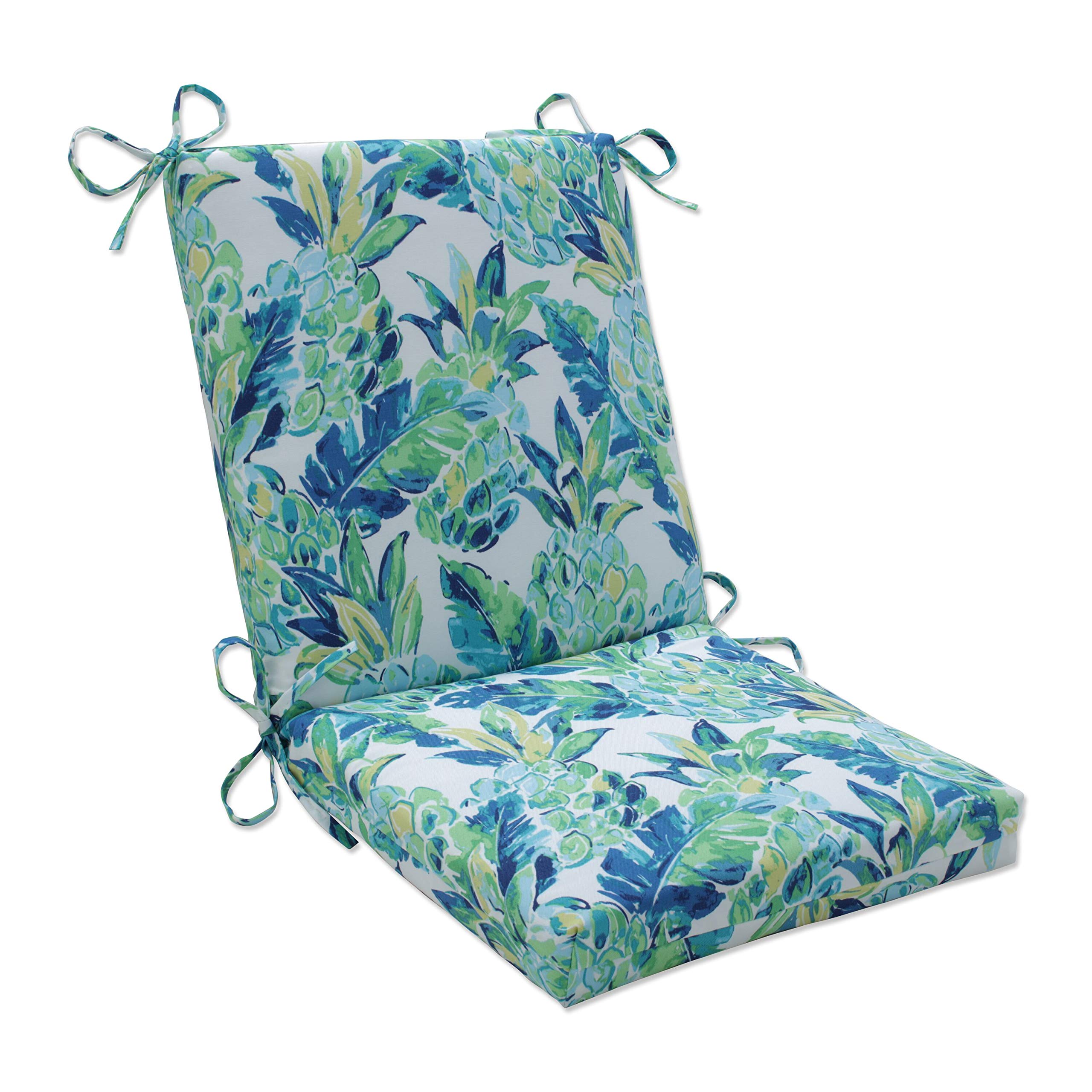 Pillow Perfect Outdoor/Indoor Square Corner Chair Cushion, 36.5" x 18", Blue Vida Opal