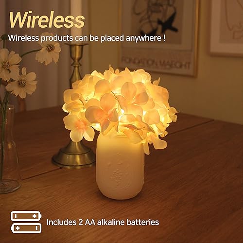Miniatura 4 de Mongceil Hortensia LED luces de estado de ánimo, lámpara de noche de metal flor decoración interior iluminación dormitorio lámpara de mesa (rosa)