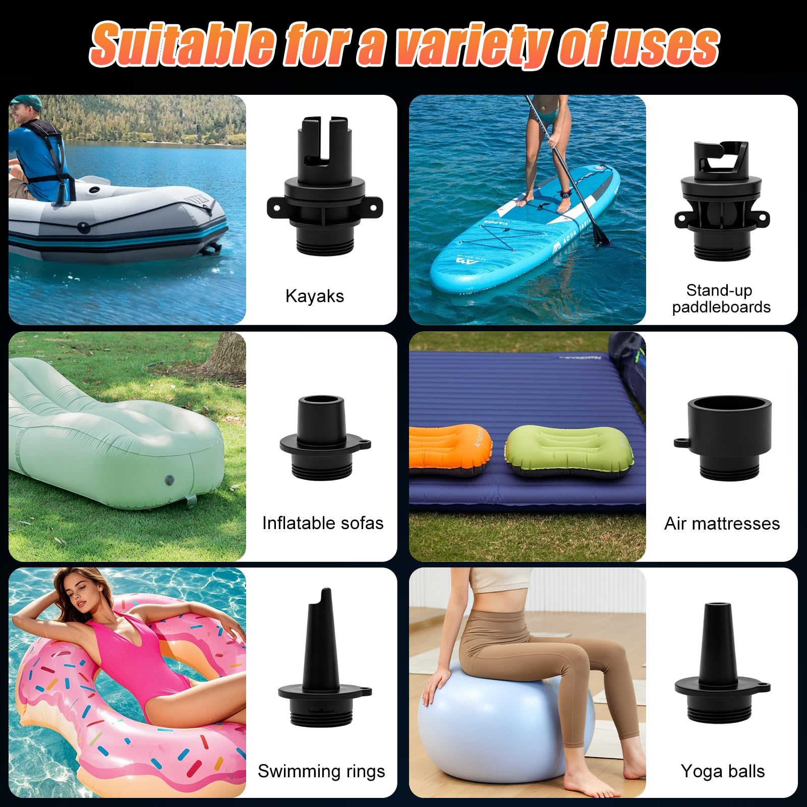 Bomba de Aire Eléctrica 22 PSI, Inflado/Desinflado | Inflador Paddle Surf Electrico, Auto-Off, 6 Boquillas para Tablas de Paddle, Barcos, Colchón