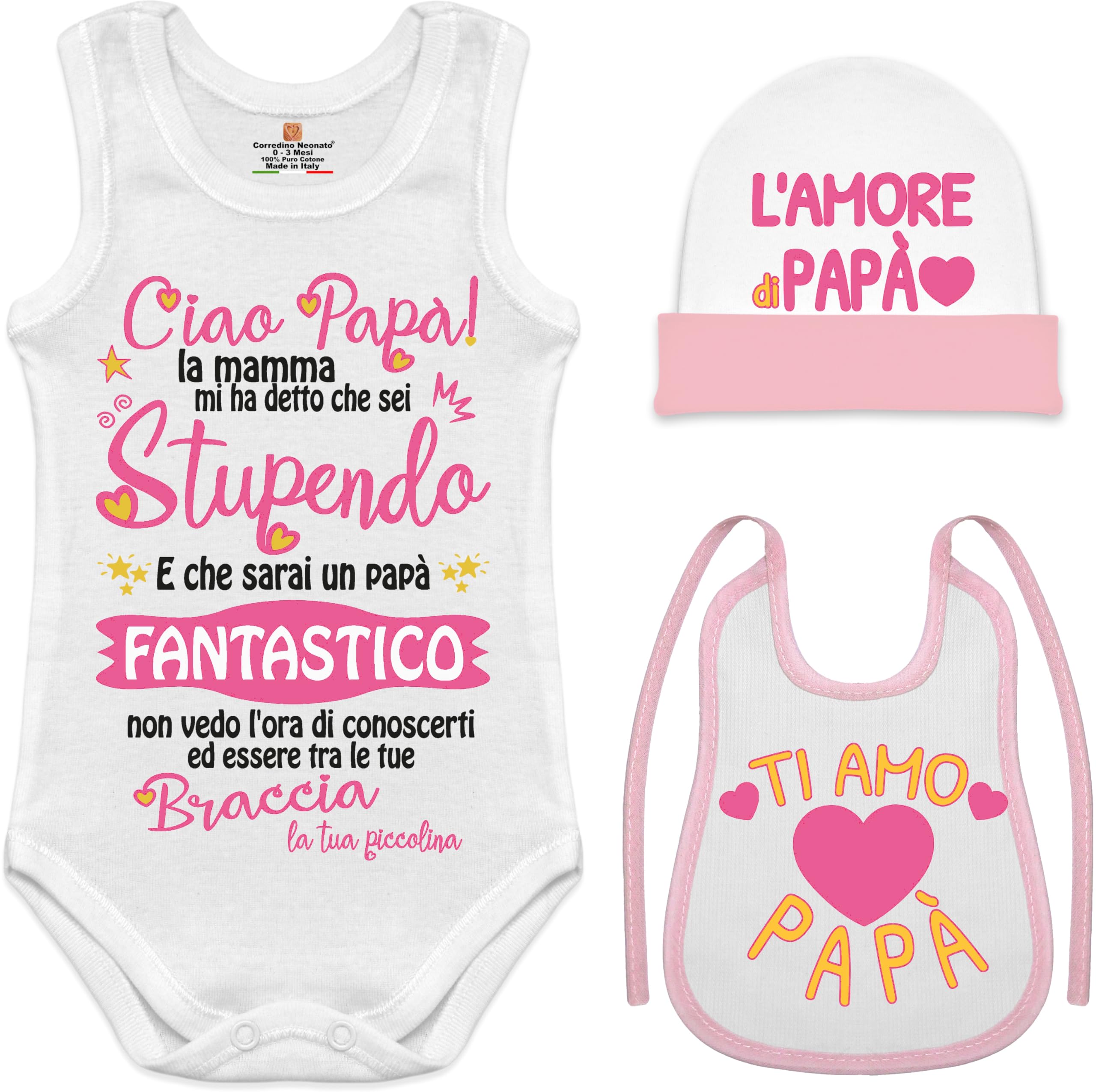 corrdino neonato tutine body capello bavette per neonati cotone frasi per futuro papà, regalo nascita sarai papà, papà sto arrivando