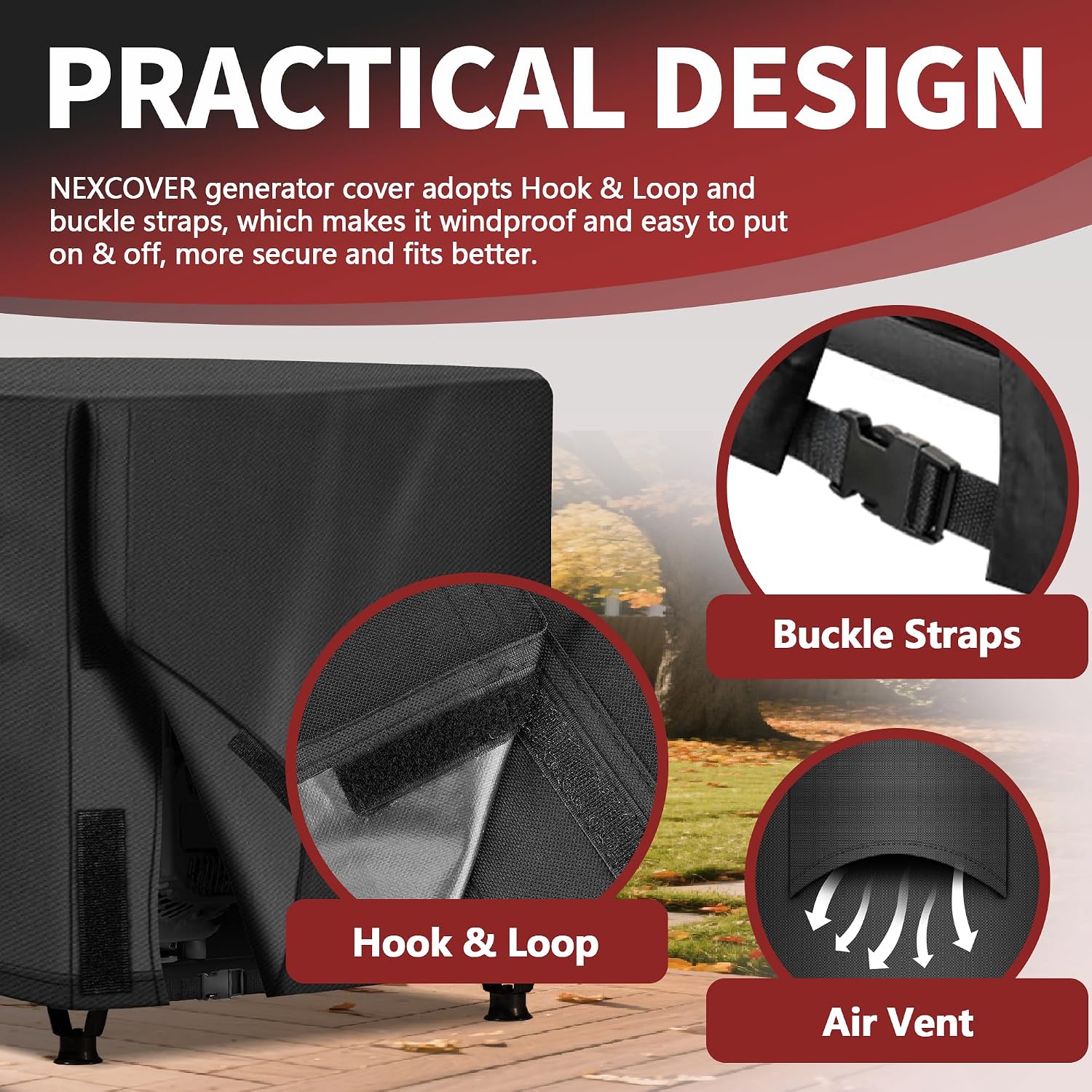 NEXCOVER Waterproof Universal Generator Cover - Weather/UV Resistant Cover 26 x 20 x 20 inch, for Most Portable Generators 3000-5000 Watt, Black