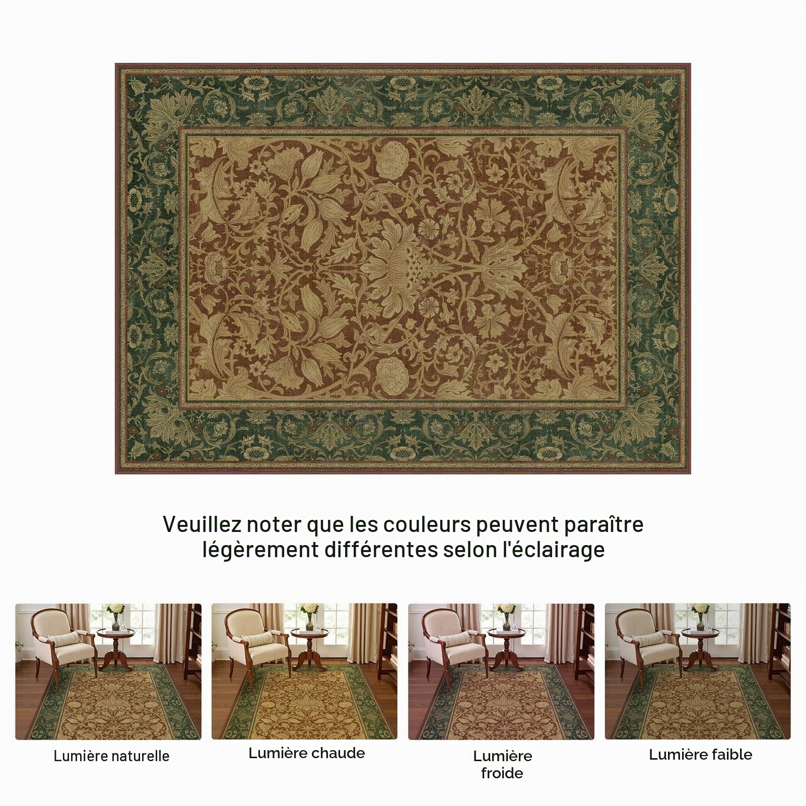 BEIMO Tapis Salon Vintage 160x230cm Lavable en Machine Rug | AntidéRapant Poil Ras, pour Chambre Salle a Manger Descente de Lit Bureau, Cuisine,Vert Olive et Marron
