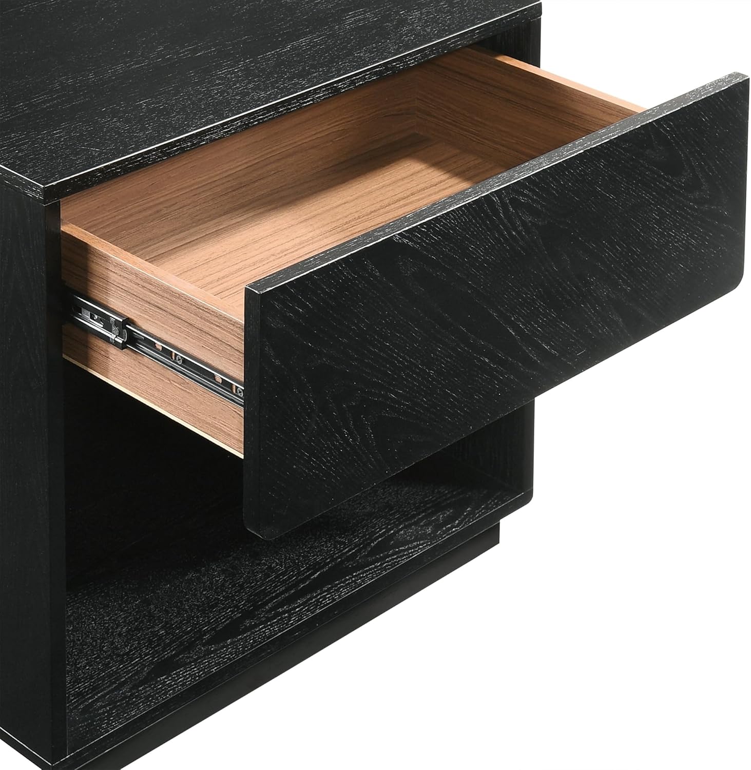 Armen Living Petra Modern 1 Drawer Wood Nightstand with Shelf, Black