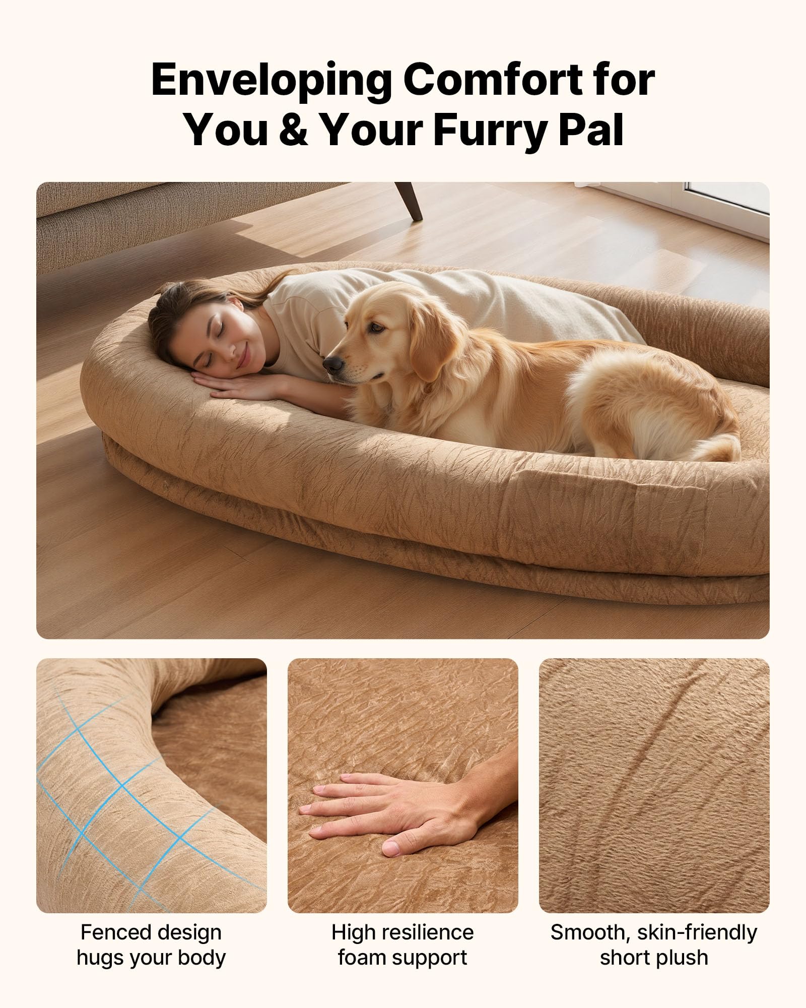 VEVOR Letto Stile Cane per Umani Amici Pelosi da 1770 x 1230 x 240 mm, Letto per Cani a Misura Umana, con Tasca Laterale, Maniglia e Cerniera, Fodera Rimovibile e Lavabile in Lavatrice, Pelo Corto