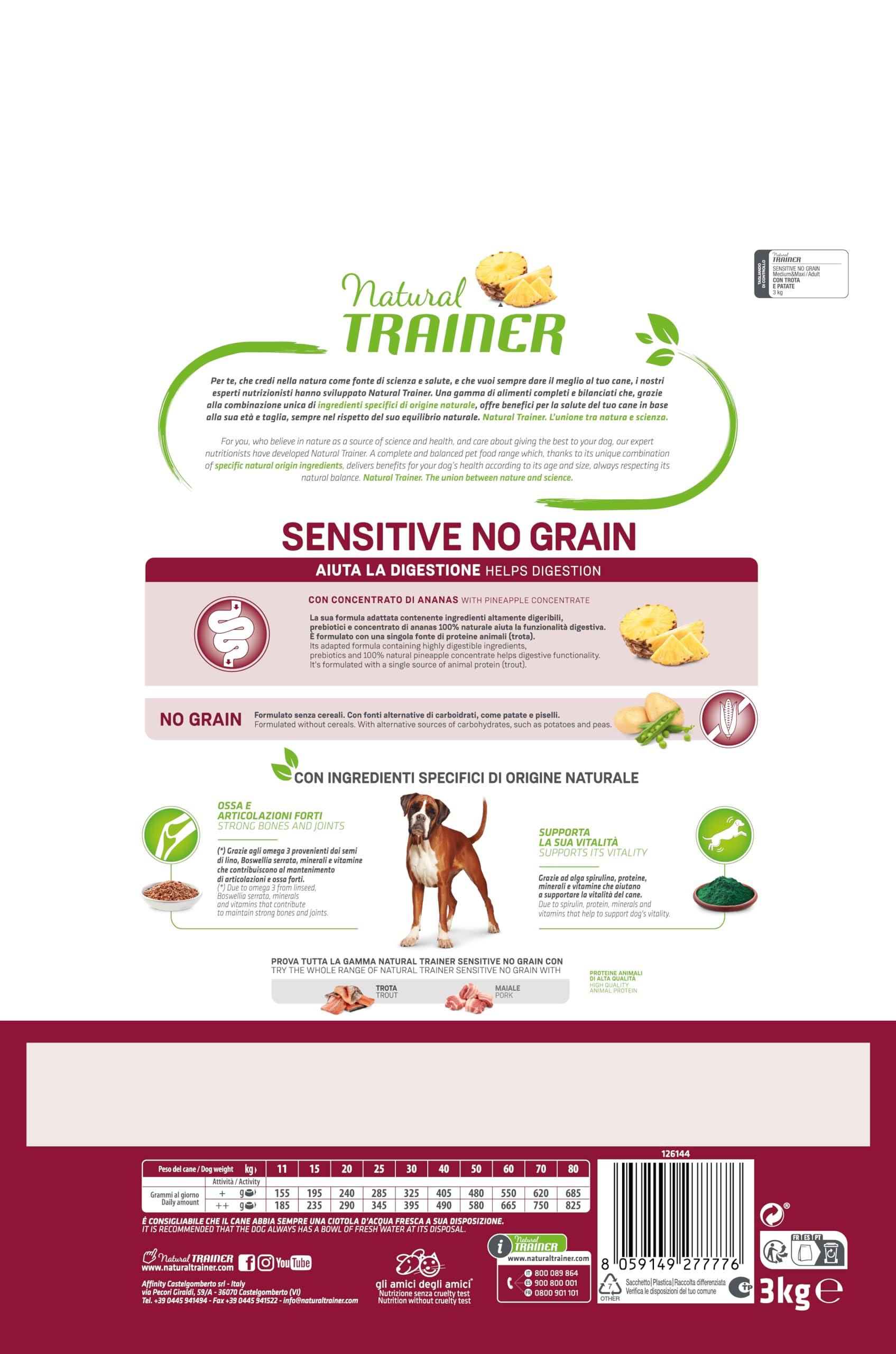 Natural Trainer Sensitive No Grain karma dla dorosłych psów Medium&Maxi z pstrągem i ziemniakami - 3kg