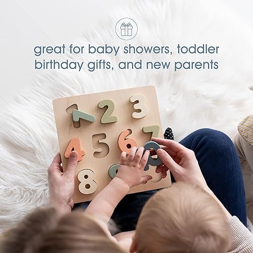 Vista 4 de Pearhead Rompecabezas de madera de 123 números, colorido juguete de conteo preescolar, tablero educativo interactivo Montessori, género neutro