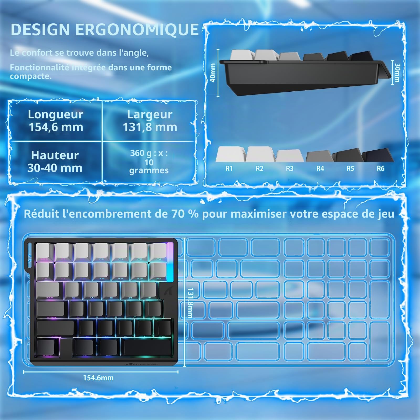 MAMBASNAKE Attack Shark M36 HE Clavier Gaming Une Main 8000Hz Rapid Trigger, 36 Touches Filaire Interrupteur Magnétique, Précision RT 0,01mm, SOCD & DKS, Rétroéclairage RGB, Compatible PC/Mac, Lune
