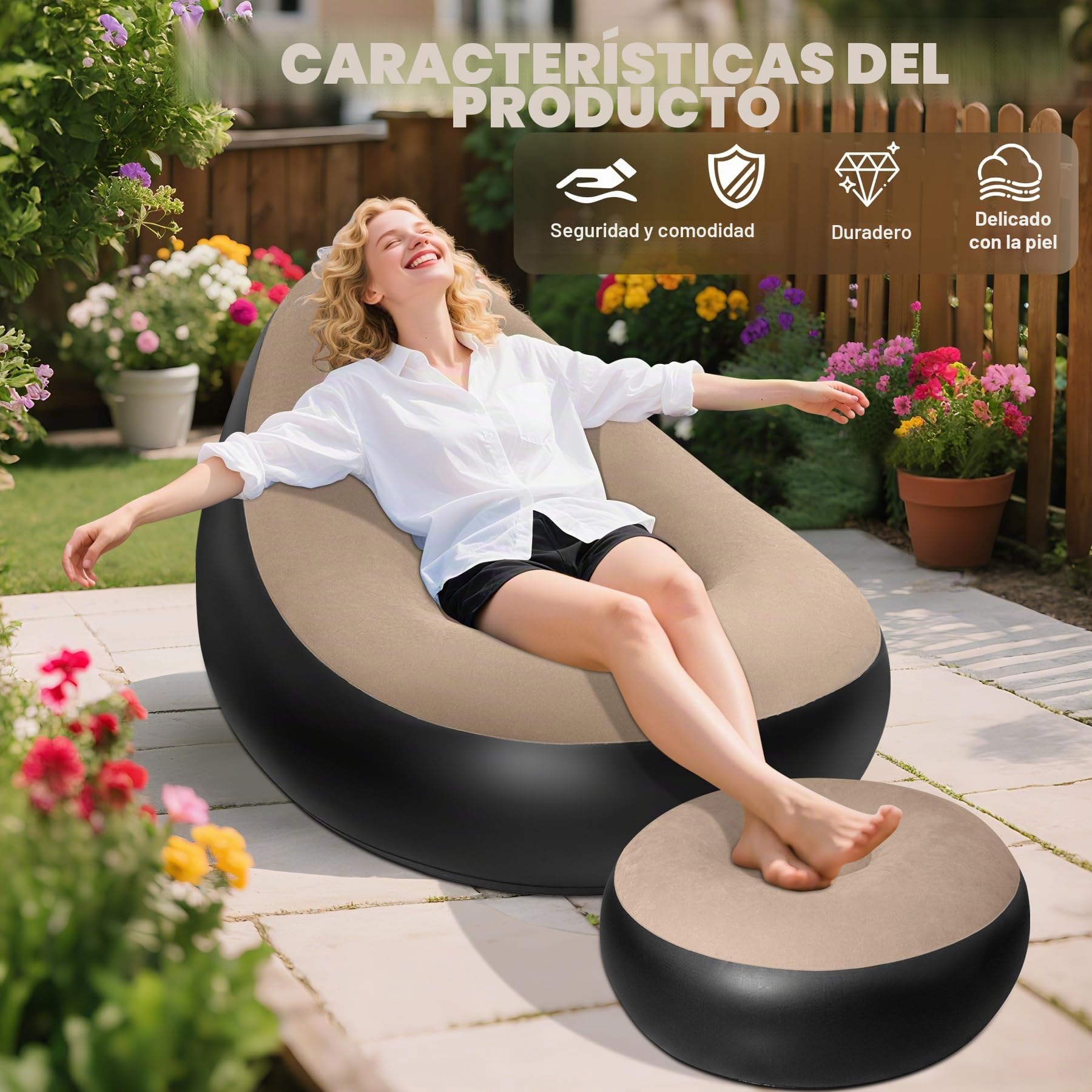 AearKing Sofa Hinchable para Adultos,sofas Inflable Portátiles con Reposapiés,Sillon hinchable con Superficie Aterciopelada,sofa Inflable Interior y Exterior Impermeable,Cómodas Sofá Hinchable Camping