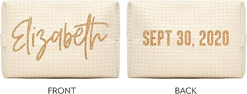 Miniatura 3 de WEDDINGSTAR Bolsa de maquillaje de gofres de algodón personalizable para mujer, Marfil, Fuente Script