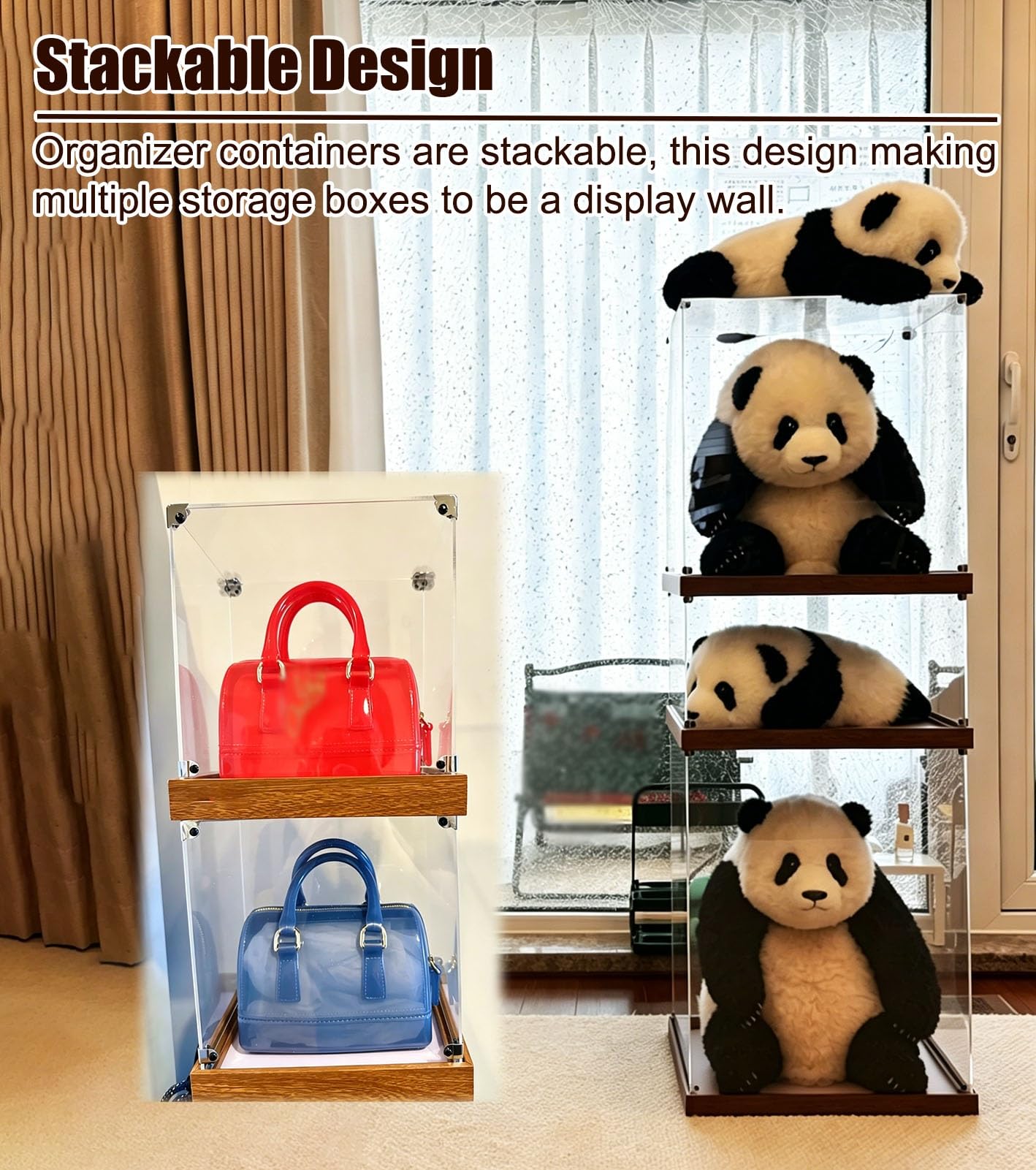 Teca Plexiglass Vetrina per Miniature Diorama, Base in Legno, Vetrina | Scatola da Appoggio in Acrilico con Base in Legno, Organizer Lungo 15 30 35 45 50 55 60 70 80 cm, Mobile per Opere D'arte