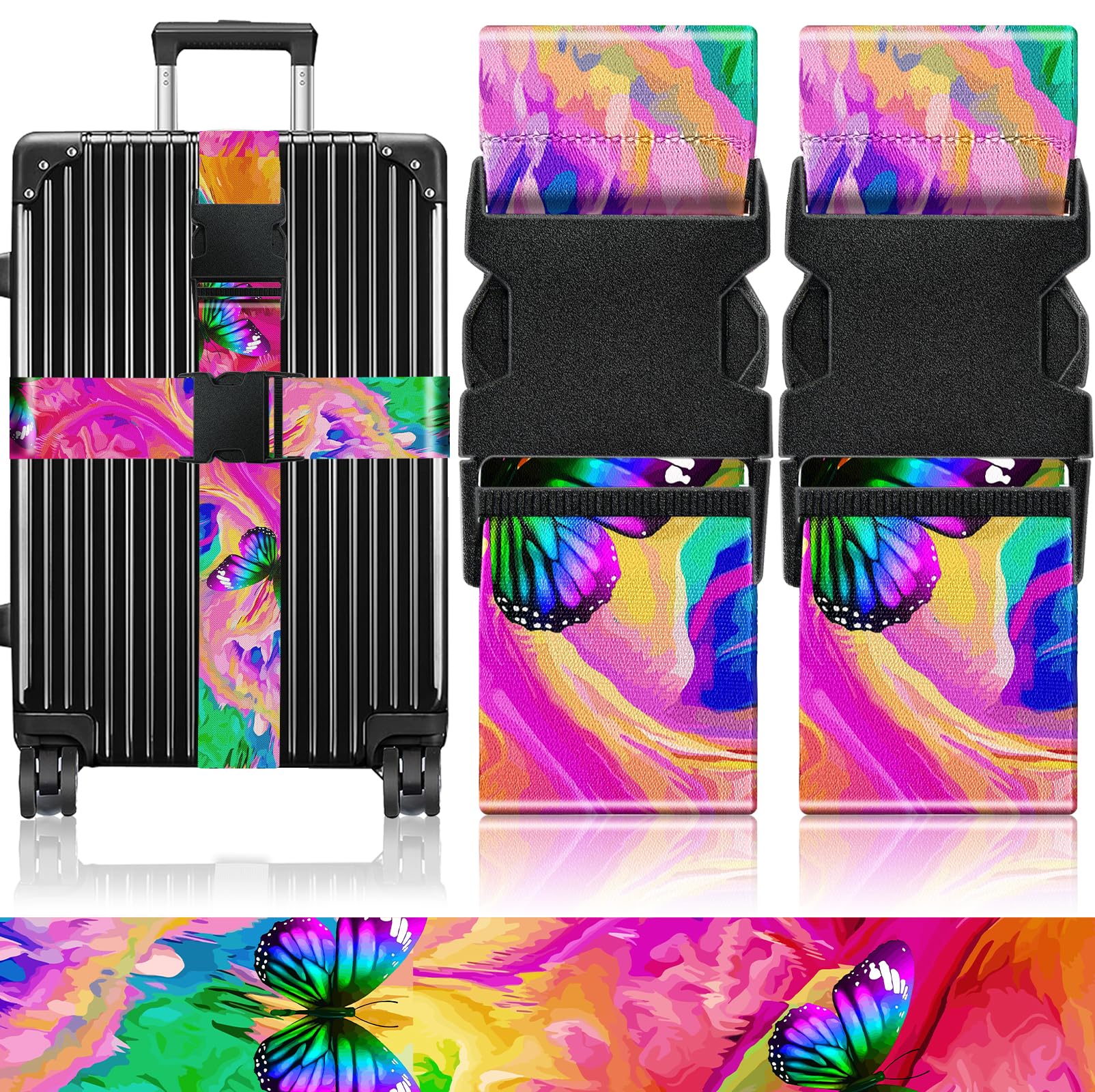 Slohif Luggage Straps for Suitcases Travel Belt Accessories Luggage Connector Identifiers Over Handle with Buckle Unique Nylon Adjustable Strap for