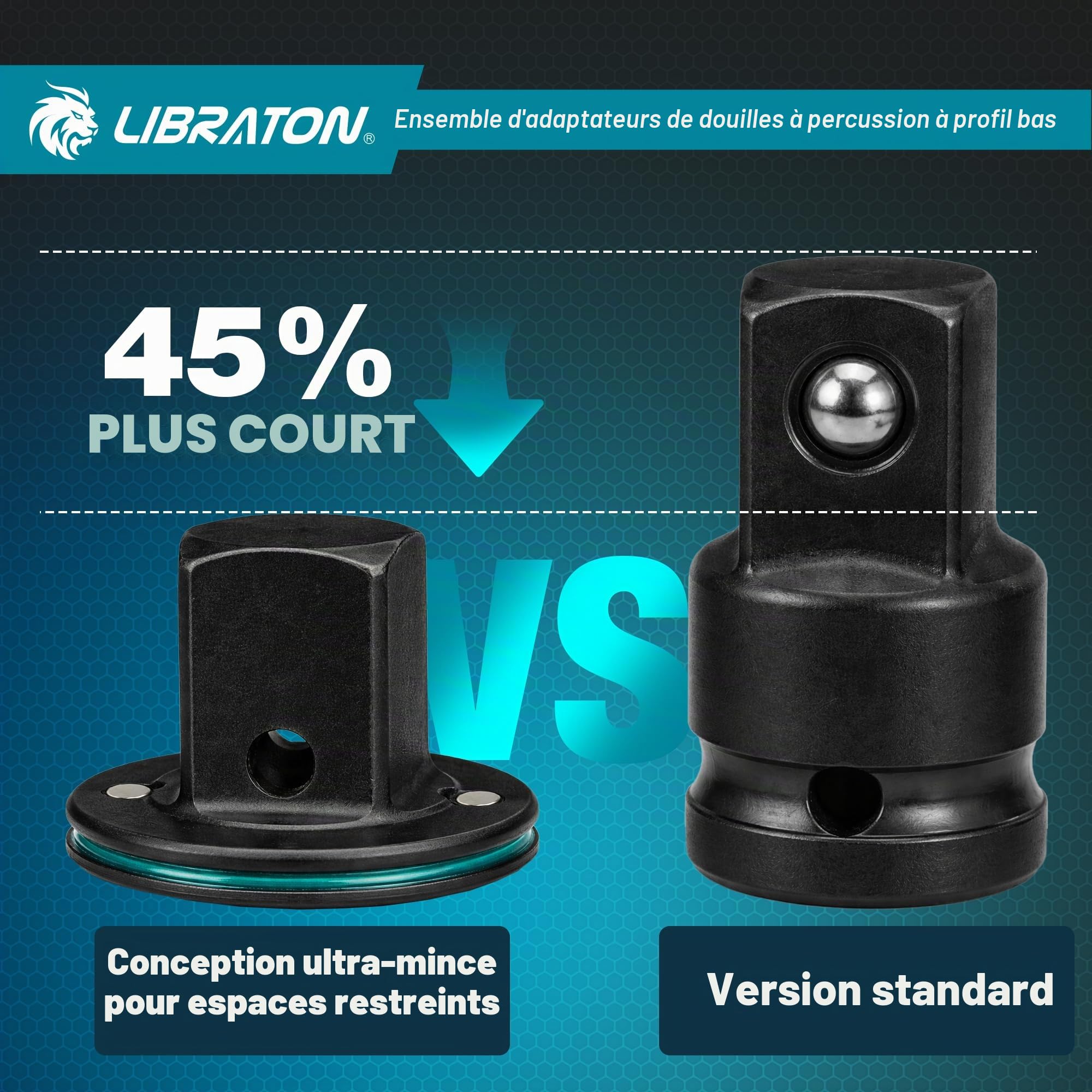 LIBRATON Jeu d'Adaptateurs à Douille Impact Profil Bas Magnétique 5pcs