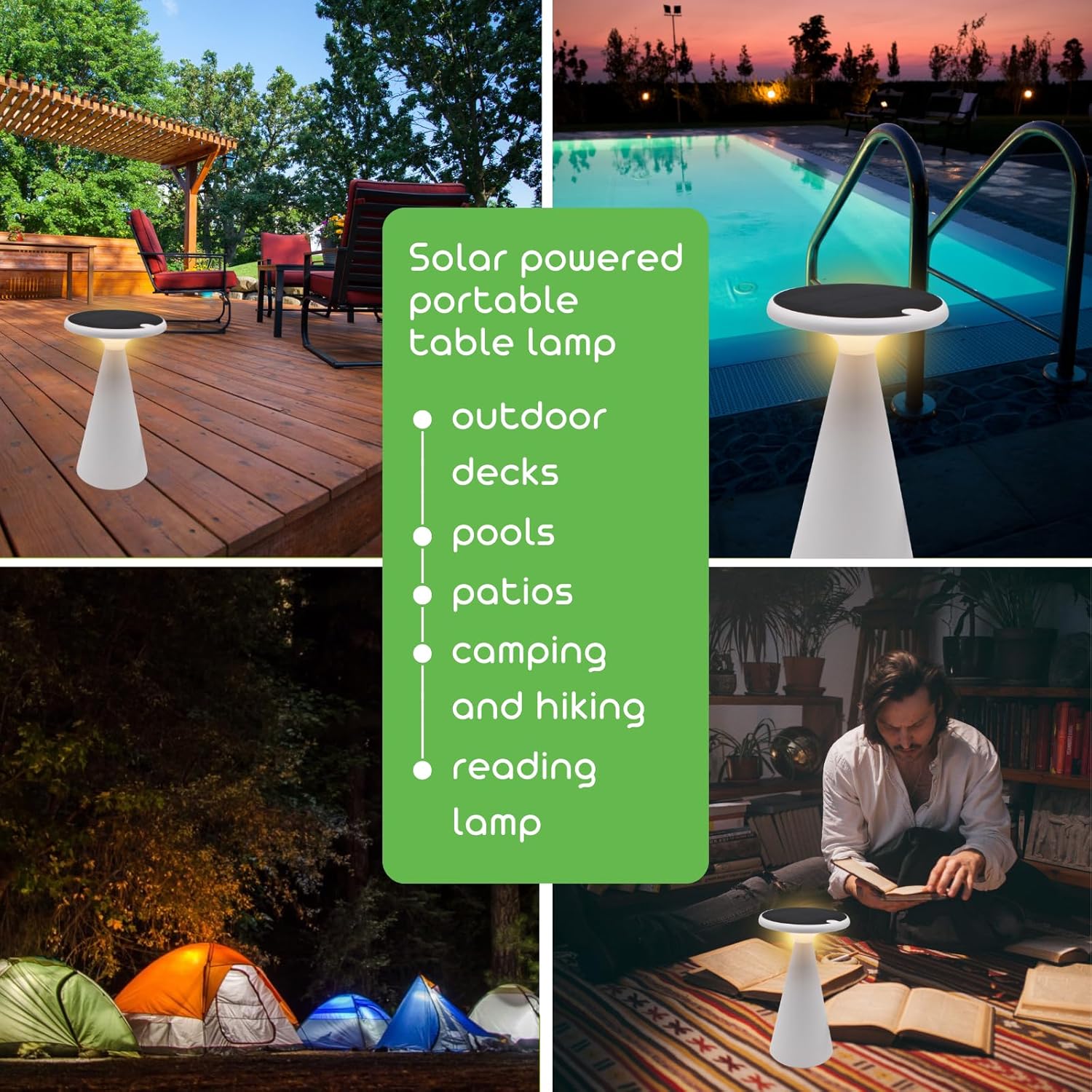 Portable Solar Powered Mushroom LED Table Lamp - Indoor/Outdoor Use - Stepless Dimming - Up to 45 Hour Rechargeable Battery - 1.6W, 160 lumens, 2700K - IP44 Weather Resistant - White