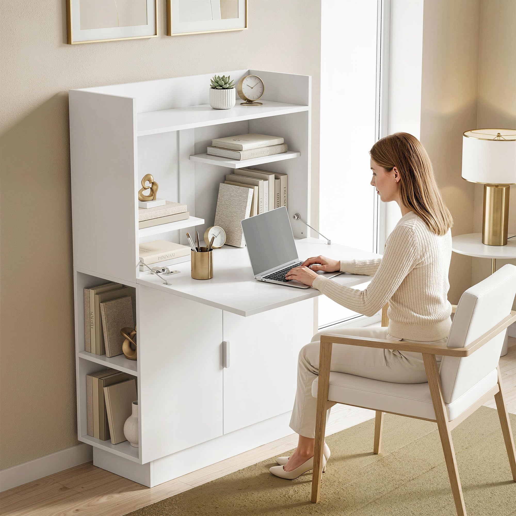 HOMCOM Bureau avec Plateau Pliable 80x30x128 cm Blanc