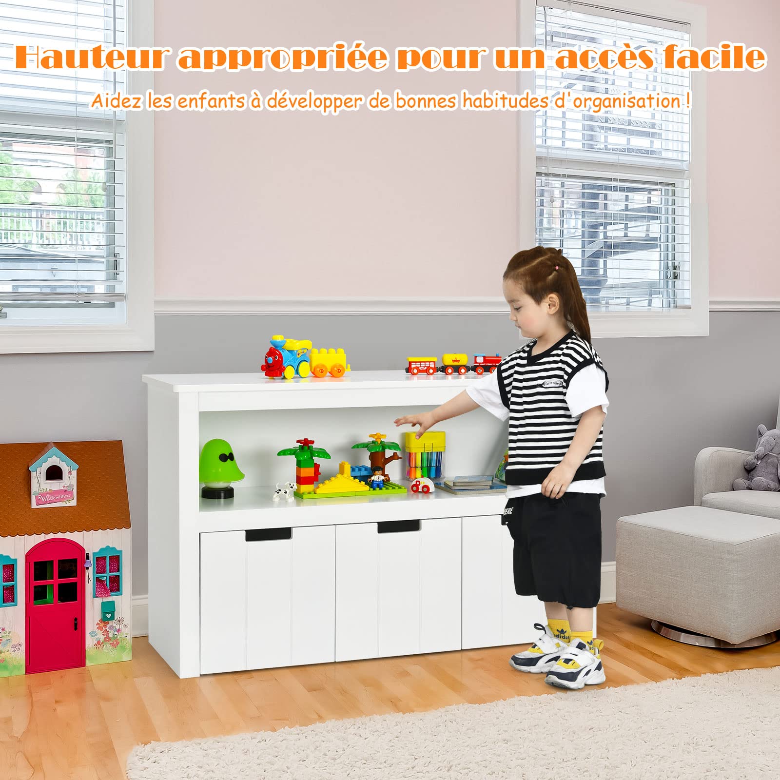 GOPLUS Kinderboekenkast met wielen, houten staandrek, groene haken en boomvormig uiterlijk, 2-traps speelgoedrek voor speelkamer, kinderkamer en kleuterschool (groen