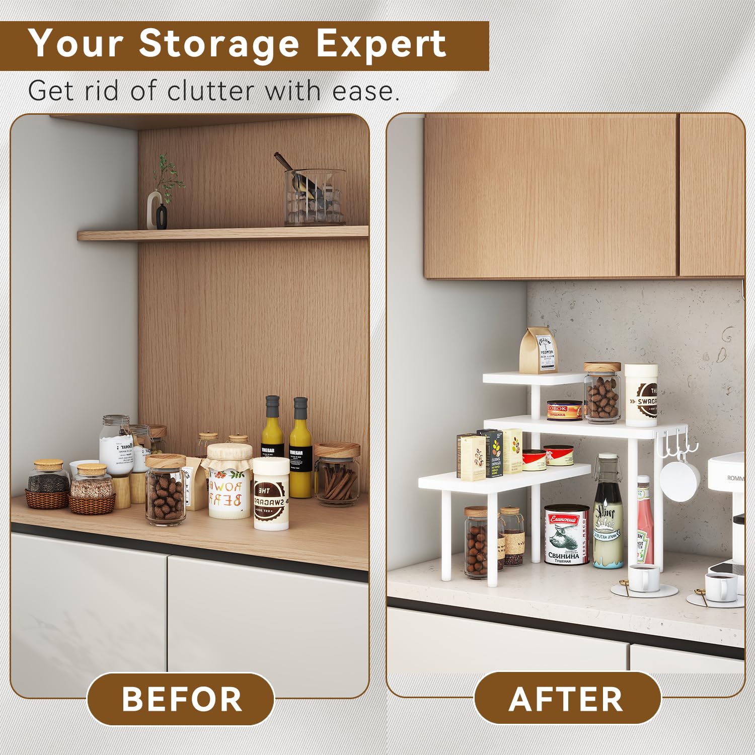IBUYKE Scaffale Angolare per Cucina,Portaspezie a 3 ripiani,Bianco TLJ023W | Organizer Spezie 4 ganci laterali scaffale Cucina da appoggio per bagno bancone mobile