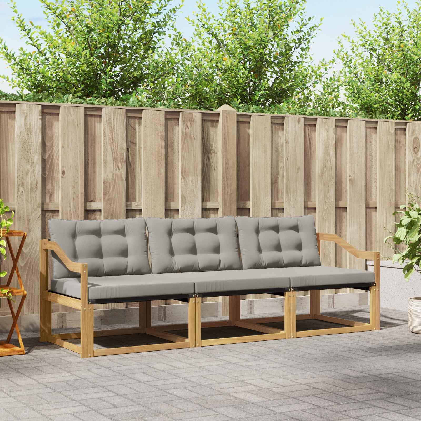 Set di mobili da giardino 3 posti in legno di acacia resistente alle intemperie, cuscino incluso, per terrazza, balcone, giardino, design moderno, robusto e durevole, ideale per ore di relax