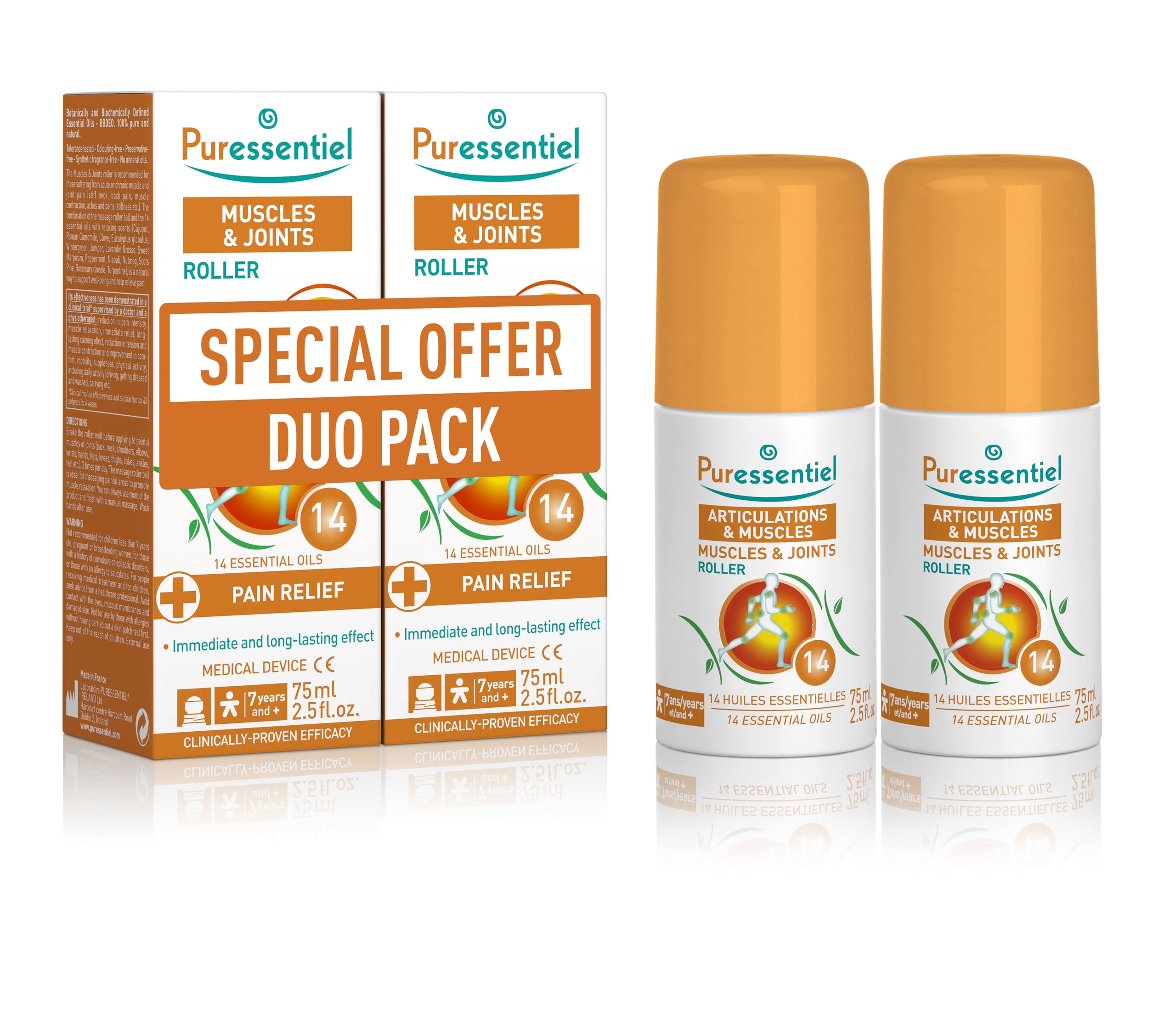 Puressentiel Joints Roller 2 X 75 Ml With 14 Essential Oils For Joint Comfort And Mobility