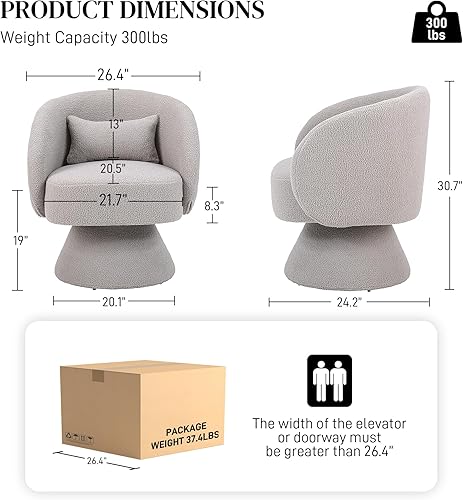 Miniatura 2 de Nolohoo Silla giratoria de barril, silla giratoria tapizada para sala de estar, silla individual cómoda de 360 grados para dormitorio, guardería,