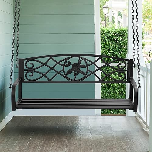 YITAHOME Silla de columpio colgante de metal resistente para porche, columpio al aire libre, banco de acero para patio, capacidad de 660 libras para