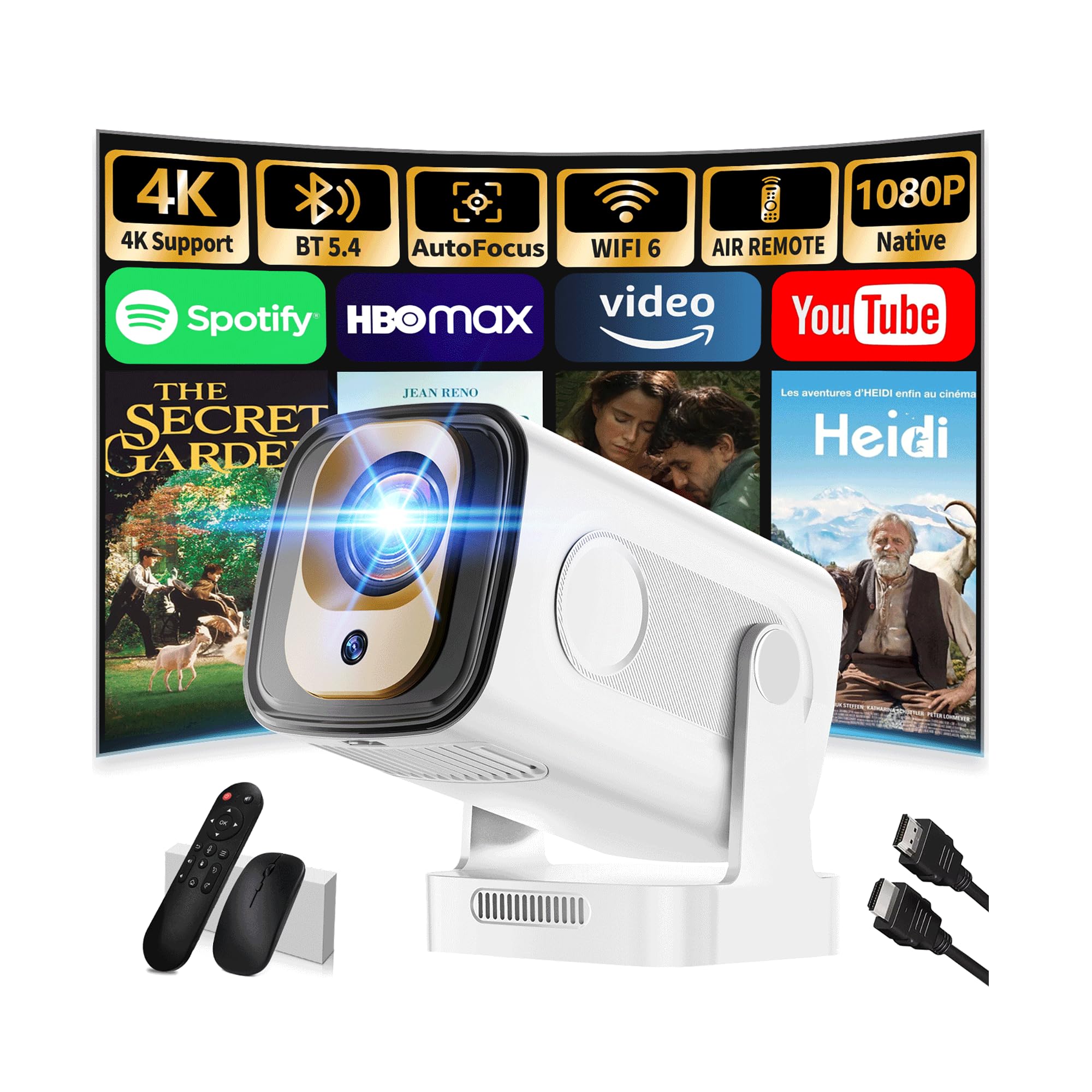 [App Integrada & 2026 Nuevo] Mini Proyector 4K 1080P FHD Proyector Portátil Vídeo con WiFi 6 y BT 5.4 Proyector Vídeo F…
