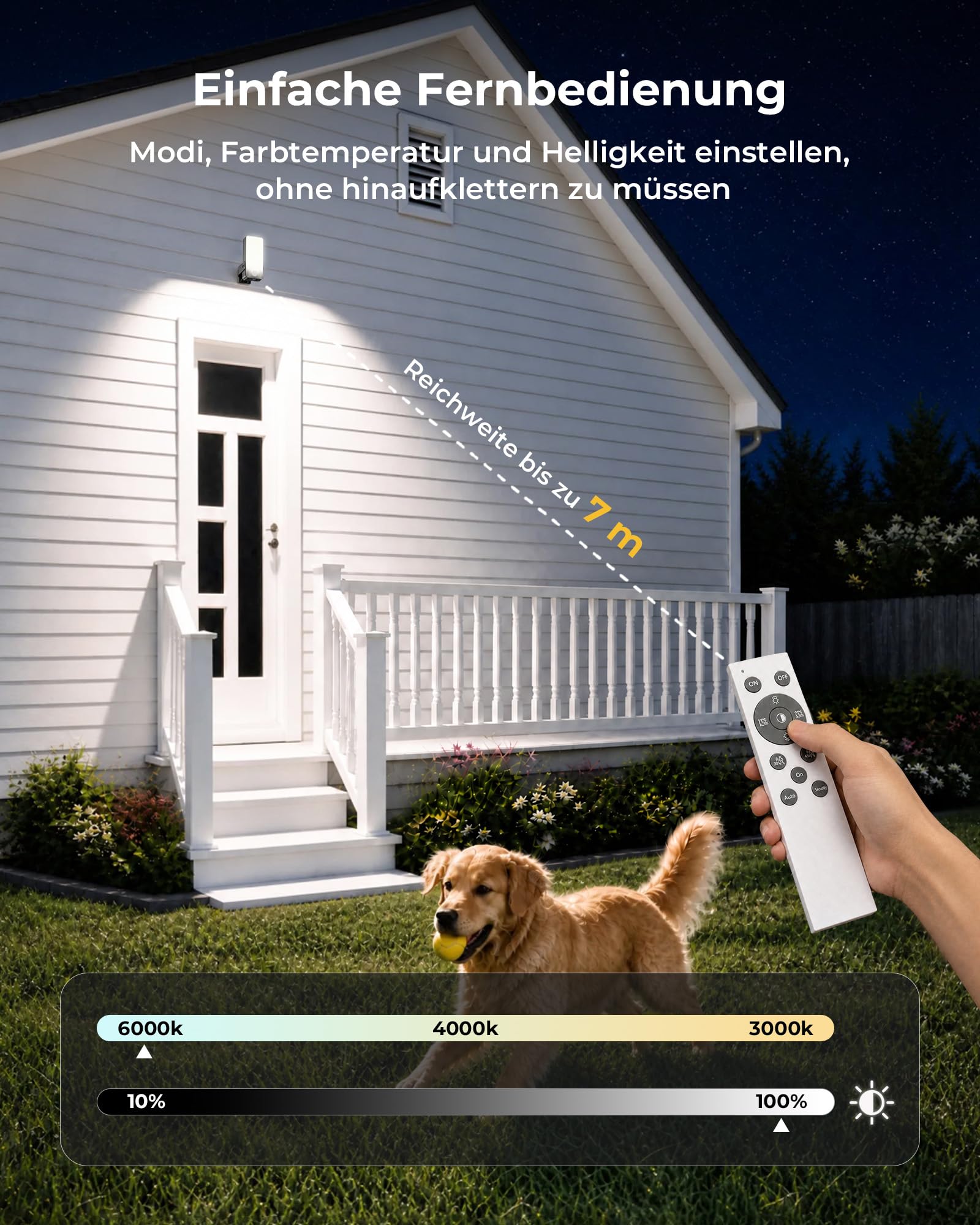 Außenlampe mit Bewegungsmelder, 12000mAh Akku Aussenlampe mit Bewegungsmelder, Fernbedienung, 3 Modi, 3 Lichtfarben, IP65 Wasserdichte Außenleuchte für Veranda, Garage, Terrasse, Hof, Haustüren