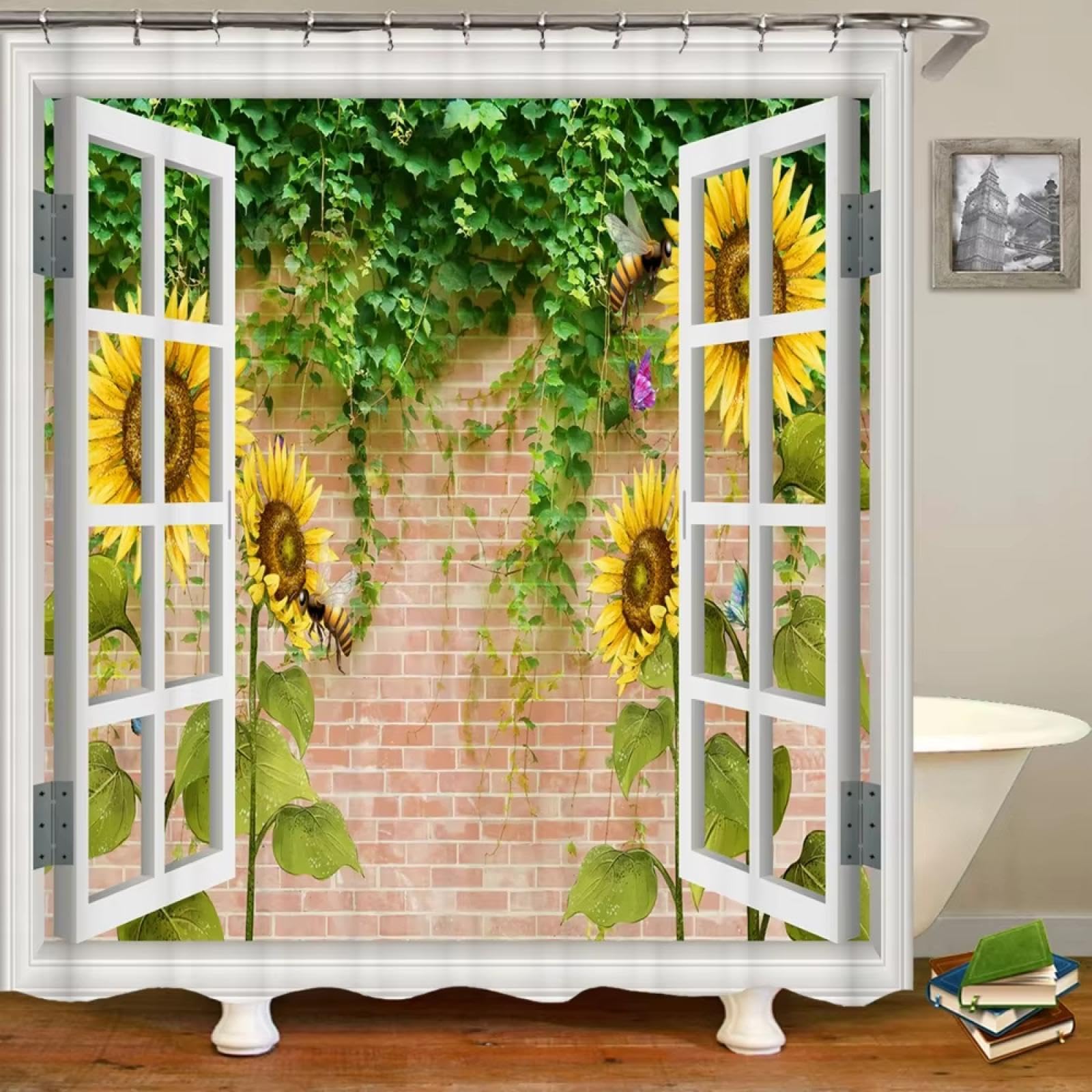 Rideau de douche paysage de fleurs 138x214 cm en polyester imperméable