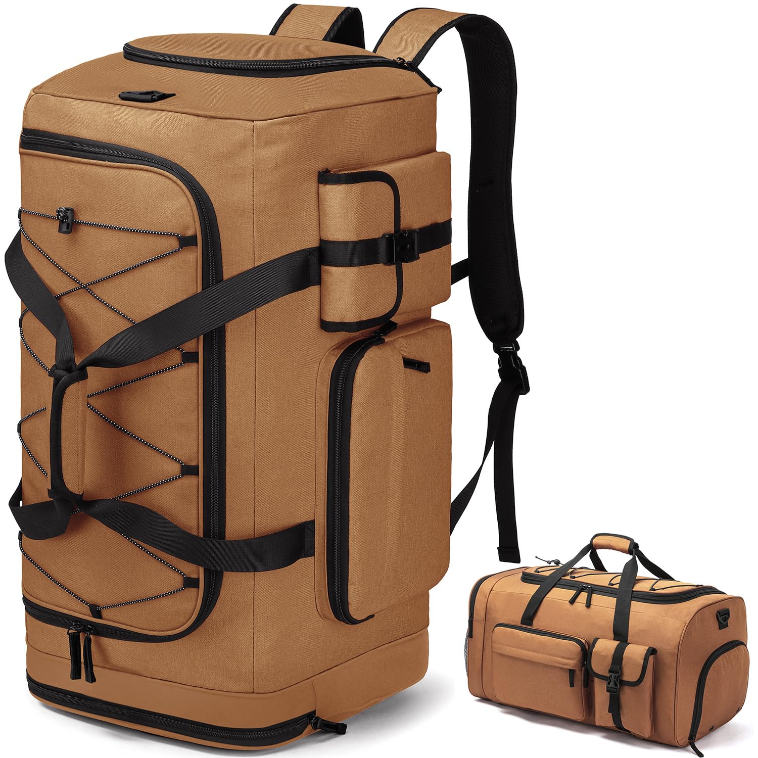 Duża torba sportowa na siłownię 70 l męski plecak na siłownię torba podróżna z paskami plecaka, Khaki, 64 cm x 35 cm x 35 cm, Sport, siłownia, trening, fitness, podróże, kemping, piesze