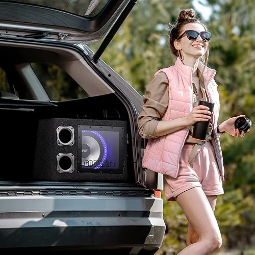 Miniatura 7 de Pyle Caja de subwoofer ventilada de 12 pulgadas - Altavoz de audio para automóvil de potencia máxima de 600 vatios con anillo de luz LED multicolor
